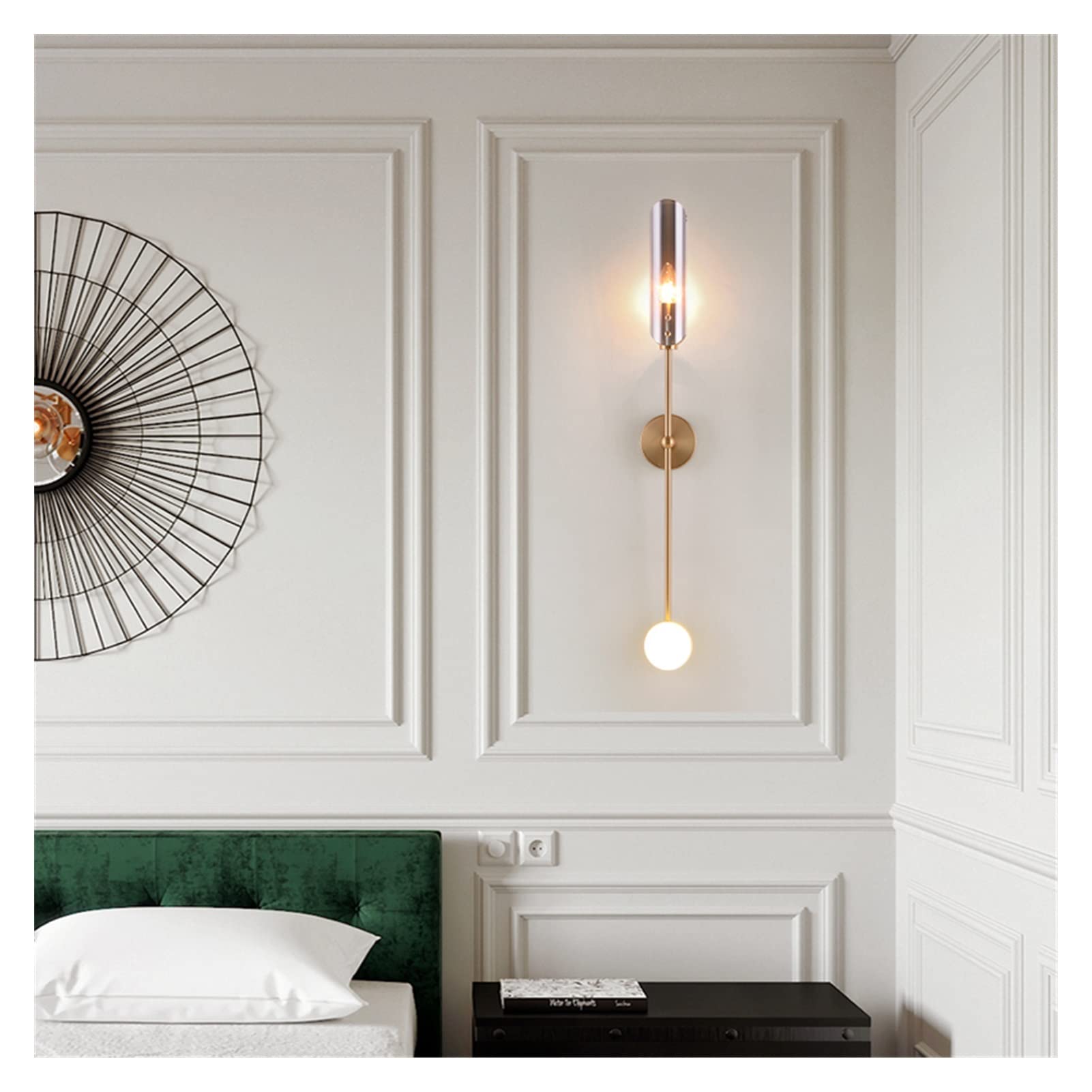 ZTCHSENZT Wall Sconces, Postmodern Gold Wall Lamp Indoor Copper Glass LED Wall Light Bedside Sconce for Living Dining Room Bedroom Background Lamp,Smoky Gray
