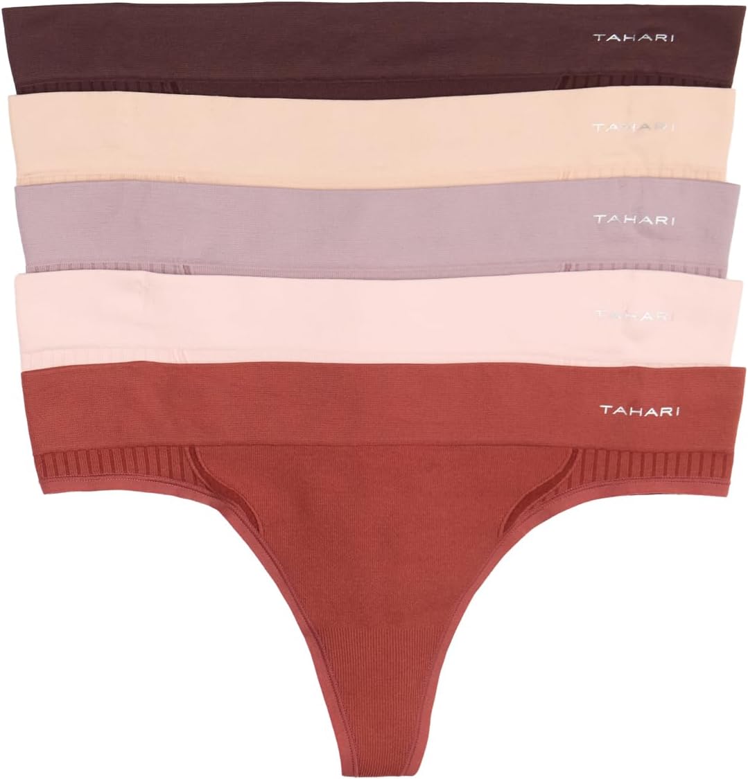 TAHARI Women's 5-Pack Seamless Thong Underwear