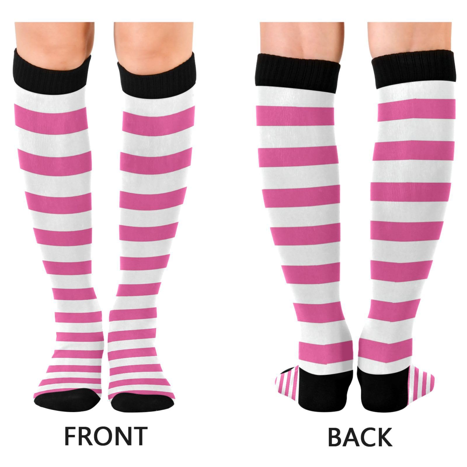 CZXW 1 Pair Rosy Red White Stripes Compression Socks 20-30mmHg Knee High Women Socks Tube Athletic Stockings for Men Sport Soccer Running Cycling Medical Nurse Winter Travel