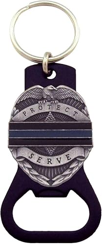 Treasure Gurus - Llavero fino de línea azul para cerveza, refresco, abrebotellas, oficial de policía, regalo, plateado, Talla única