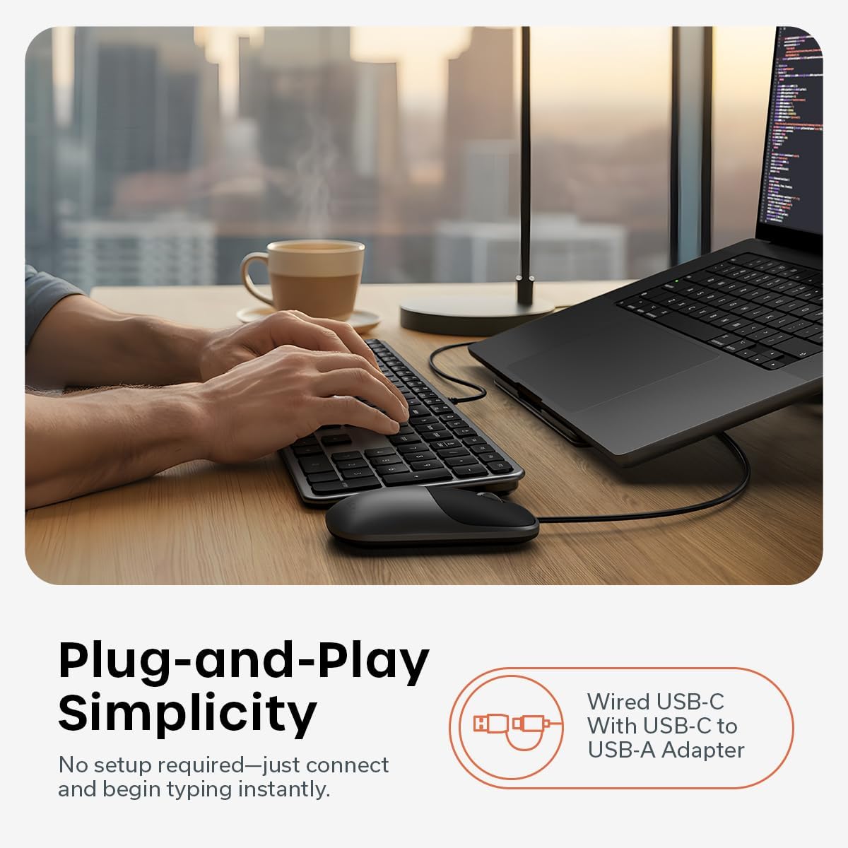 Satechi Slim LX3 Wired Keyboard, Full-Size Design with Cross-Platform OS Switching, USB-C or USB-A Connectivity, Designed for Mac and PC Setups, Space Black