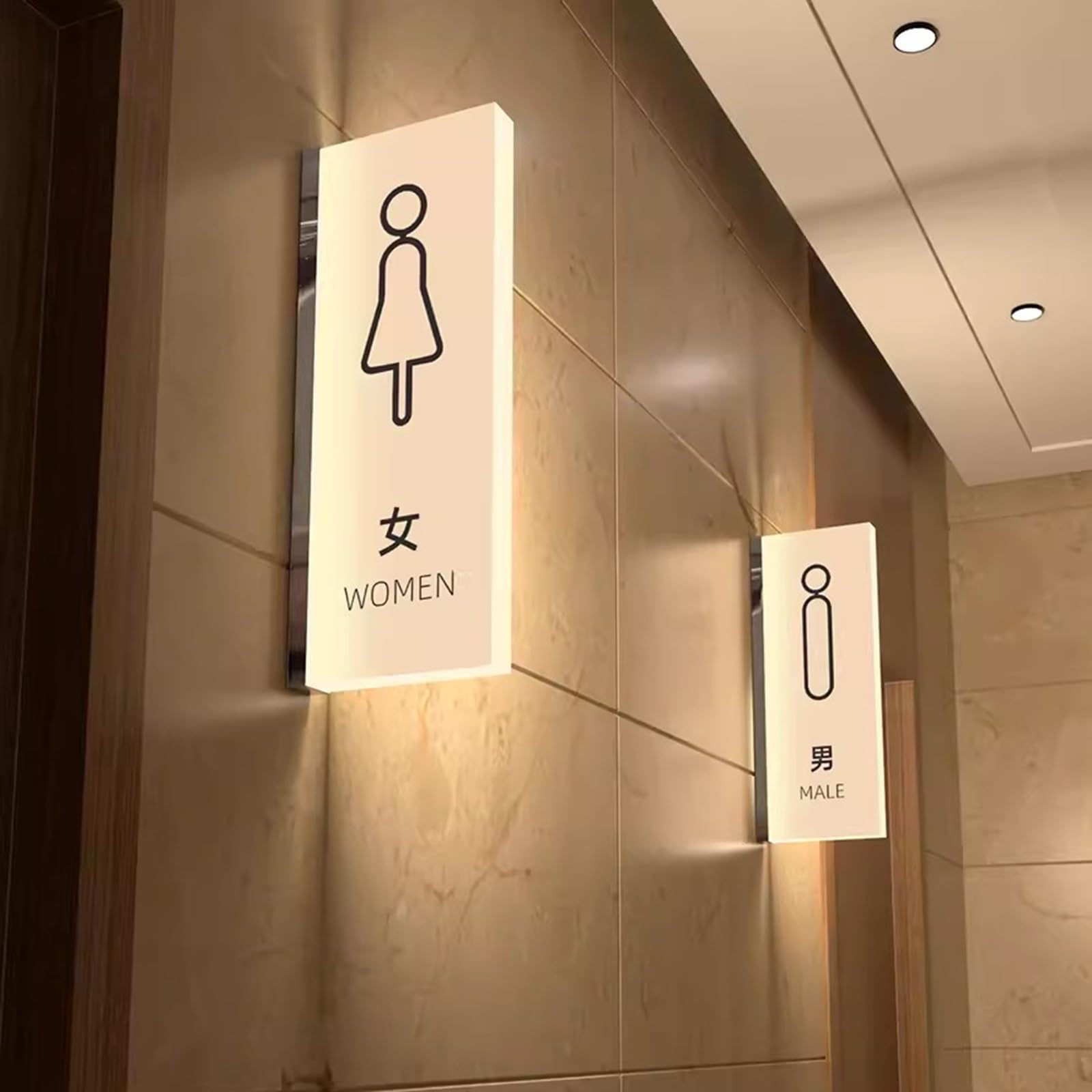 Letrero de baño iluminado para colgar en la pared, letrero acrílico para inodoro para hombres y mujeres, decoración de baño público para bar centro comercial