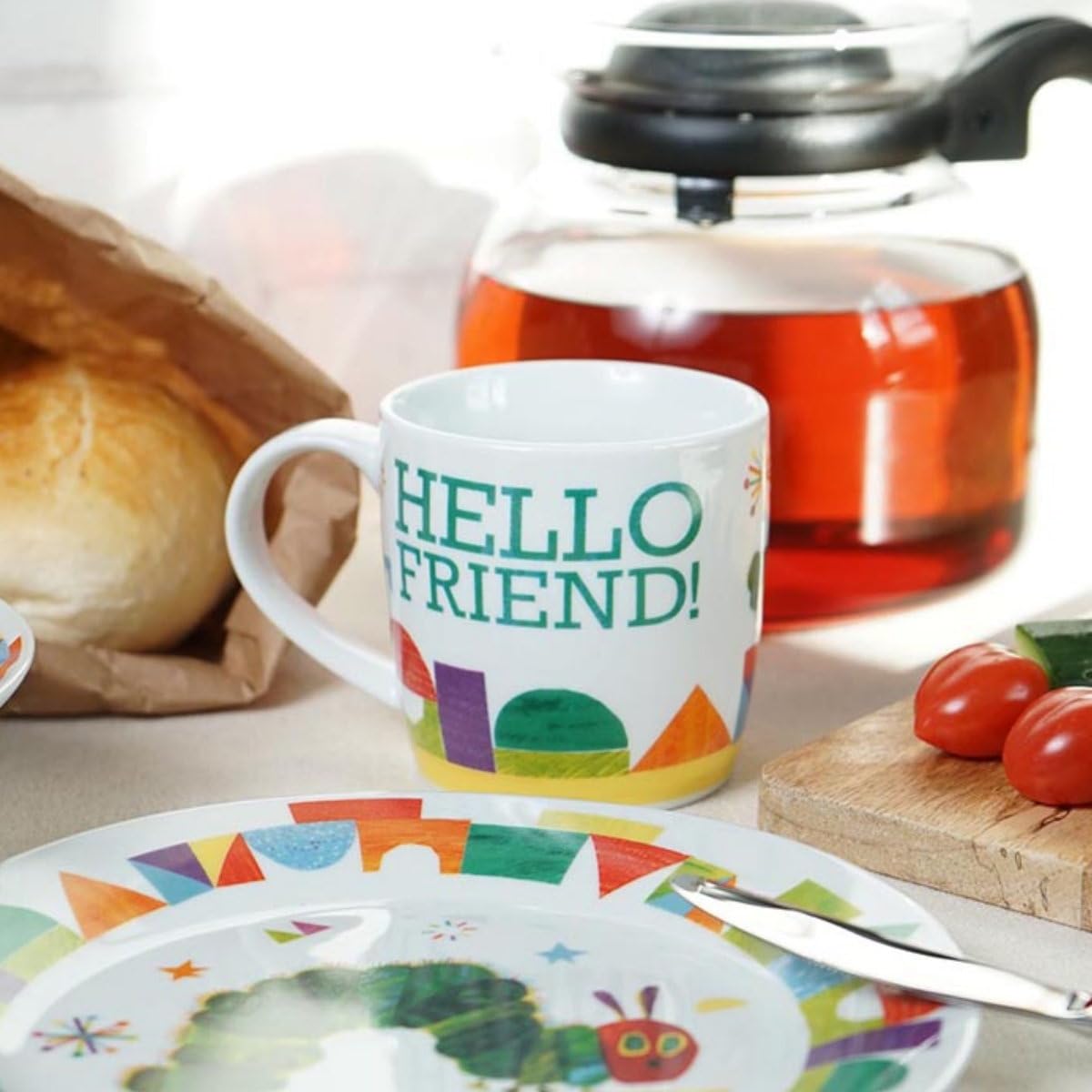 Kinder-Set Raupe Nimmersatt 7tlg. mit Gravur (z.B. Namen) personalisiertes Kinderbesteck + Kindergeschirr (Teller, Schale, Tasse)