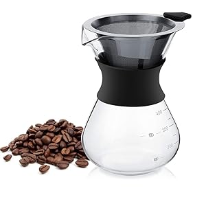Goteo Manual, Haofy de Vidrio, 400 ml Pour Over con Filtro Reutilizable de Acero Inoxidable para Hacer Café de Goteo