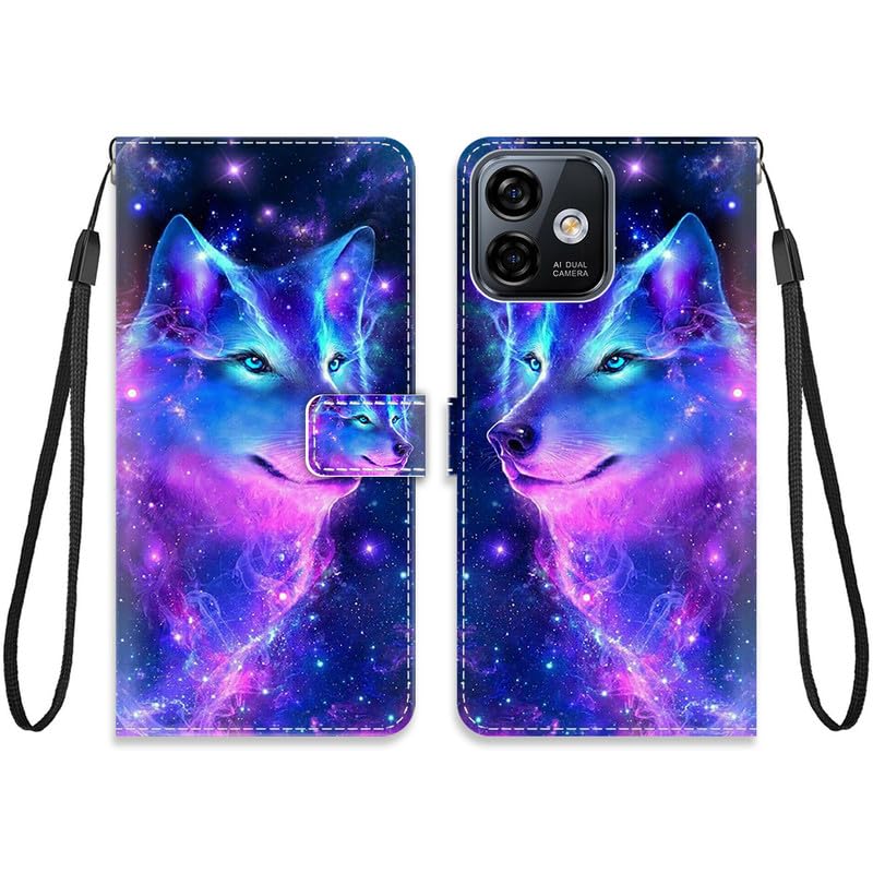 KARTXITAI Cover Portafoglio Con Cordino Per Ulefone Note 15 - Pelle PU Con Motivi Gatto Della Luna E Stelle