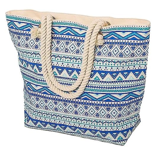 AIREE FAIREE Strandväska dam 47 x 35 x 15 cm stor sommar linne bärkassar rep aztec mönster handtag