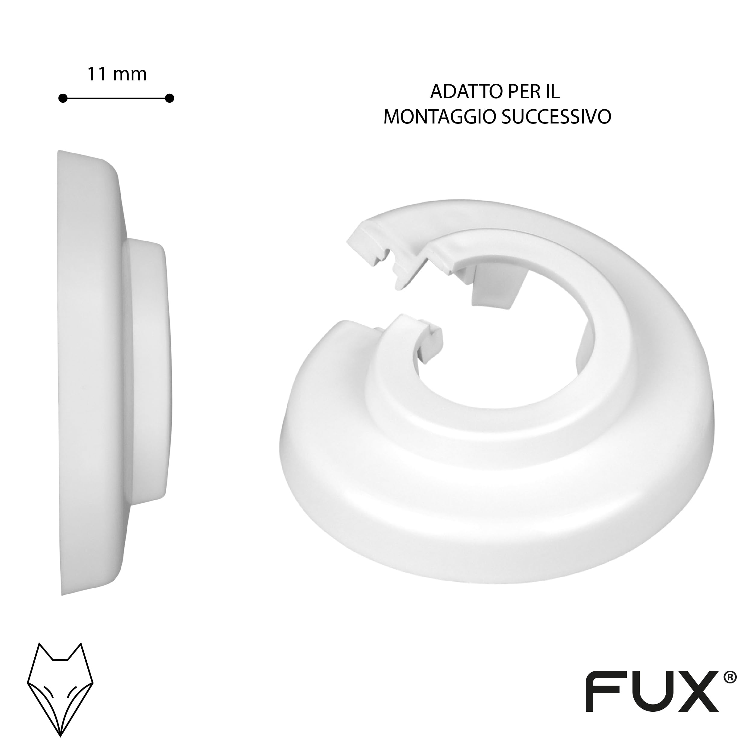 FUX Copri Tubi Termosifoni - 10 Rosette per Termosifone 18mm, Bianco (RAL 9016) - Copertura per Tubi Riscaldamento, Rosette Termosifoni, Accessori Termosifoni