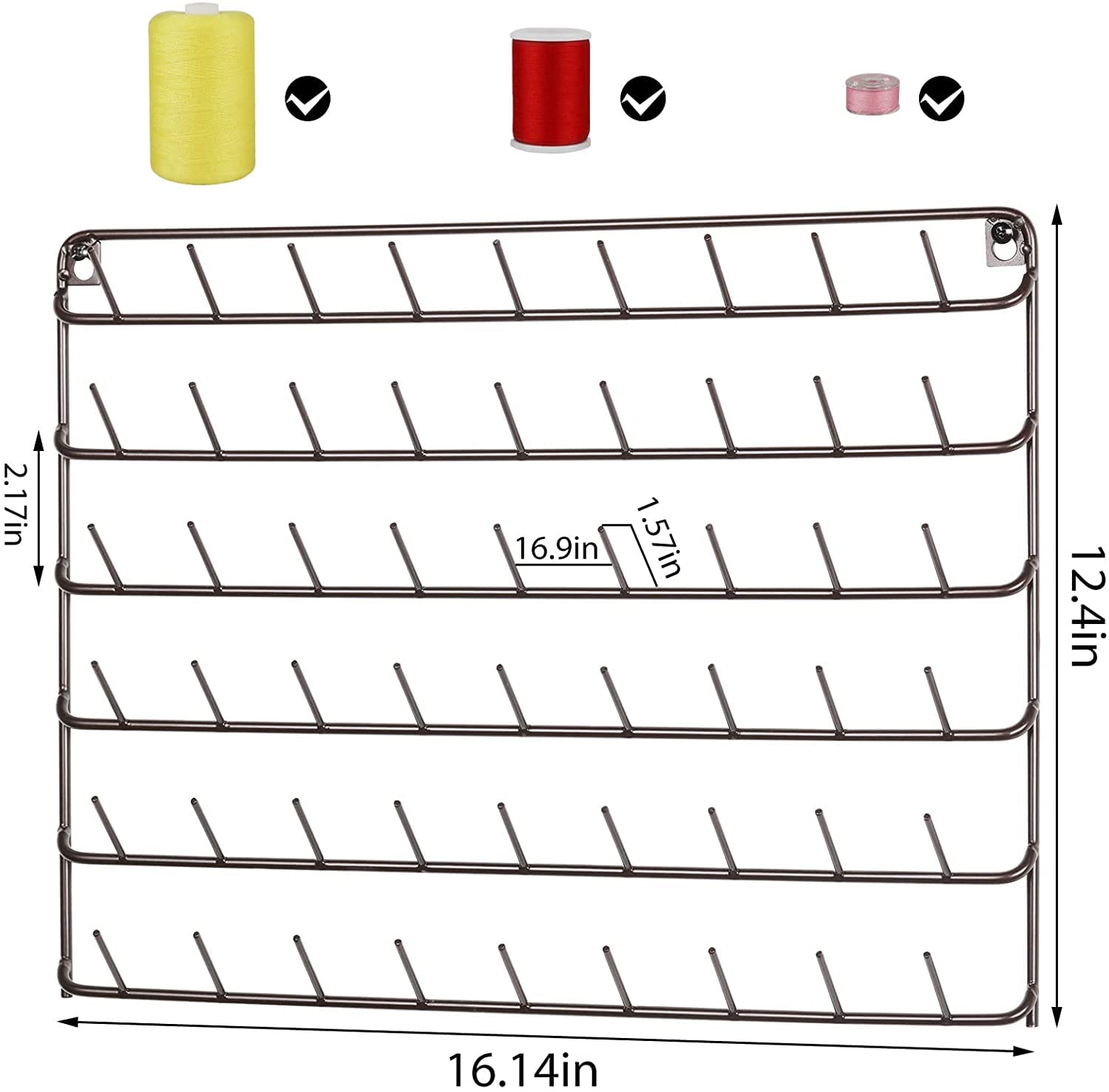 Portafilo A Parete In Legno Da 48 Bobine – Organizer Per Fili Da Cucito E Ricamo, Con Ganci Per Appendere, 30x43 Cm