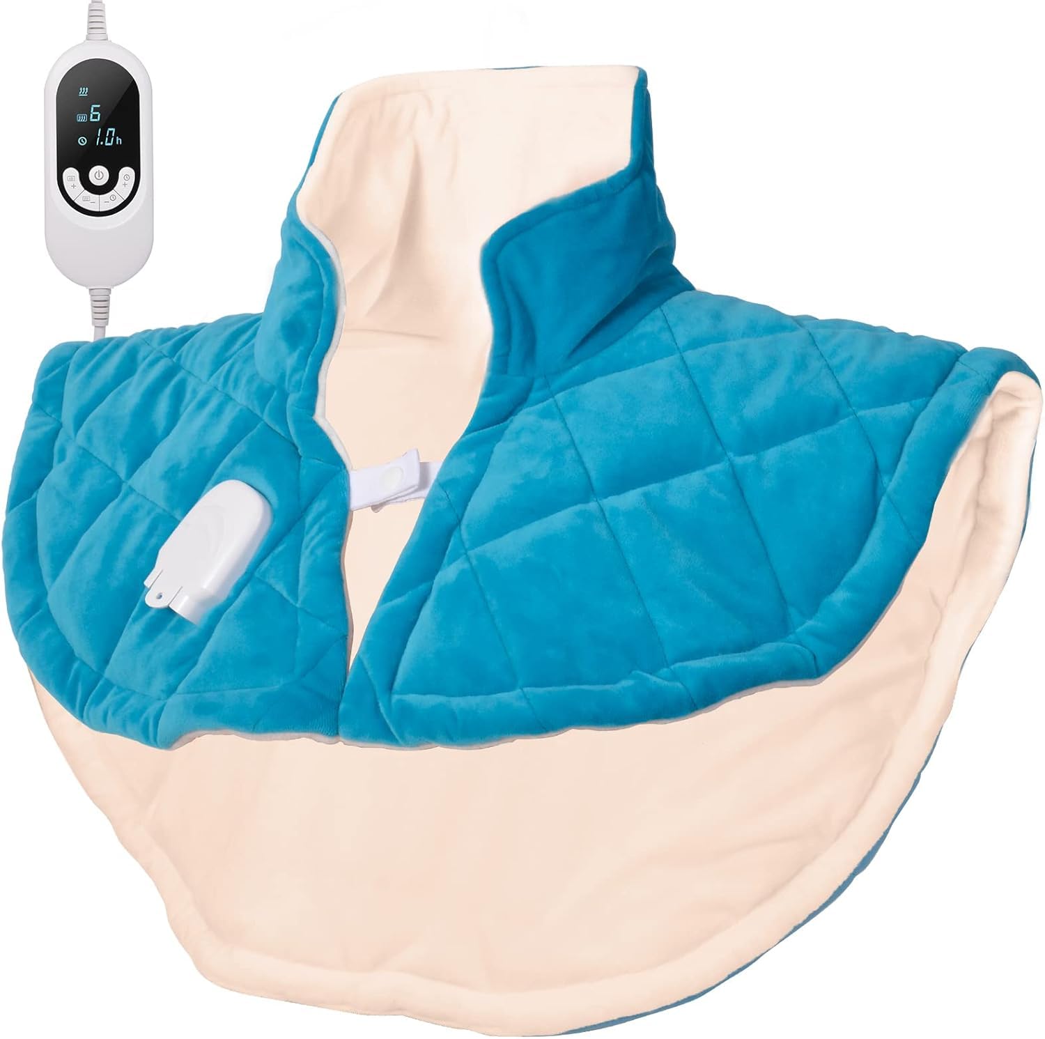 Electric Heating Pad for Neck and Shoulders, Weighted Neck Heating Pad for Pain Relief, 6 Heat Settings Far Infrared Heated Pad with Auto Off, Gifts for Women Men Mom Dad (Blue L)