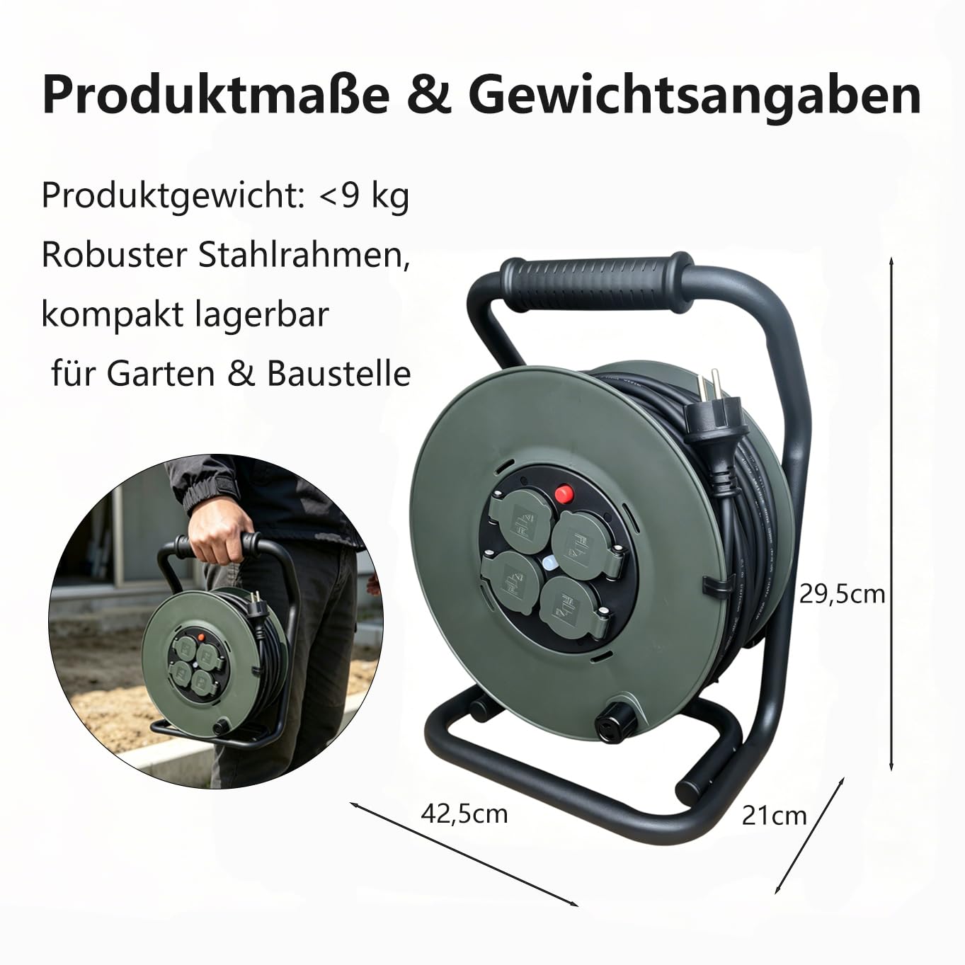 Outdoor Kabeltrommel 50m IP44 mit Schalter