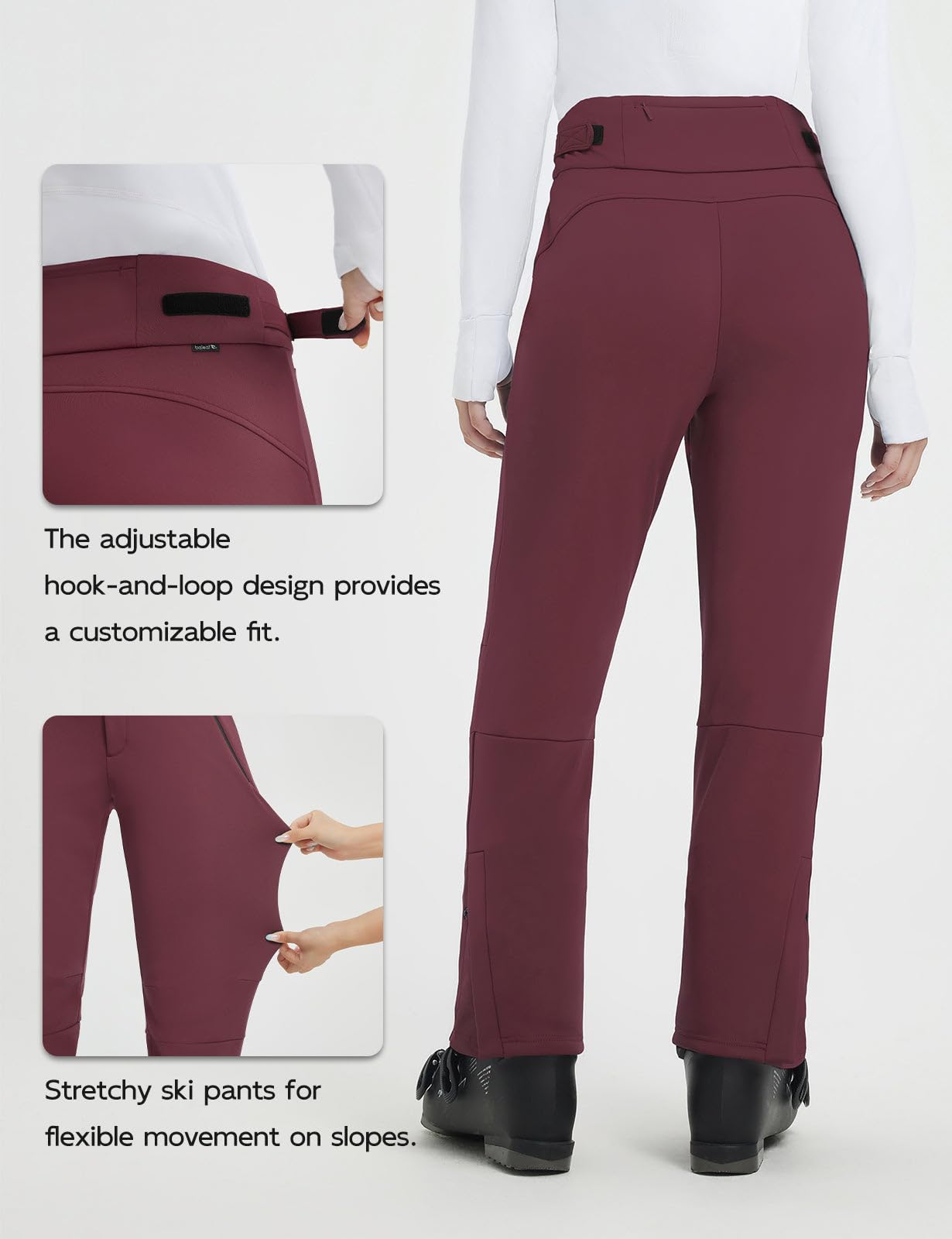 baleaf Pantaloni da sci da donna foderati in pile, impermeabili, con tasche con cerniera, per escursionismo, camminata, snowboard