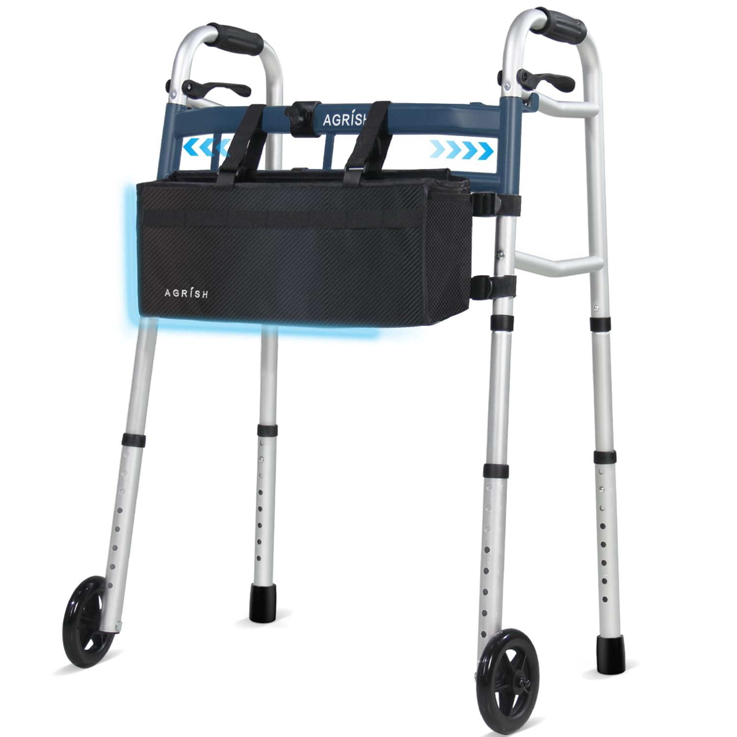 Narrow Walker for Small Spaces - Adjustable Height & Width, Lightweight Folding Mobility Walker with Wheels for Seniors & Disabled, Zimmer Frame with 2 Wheels, Supports 350 lbs