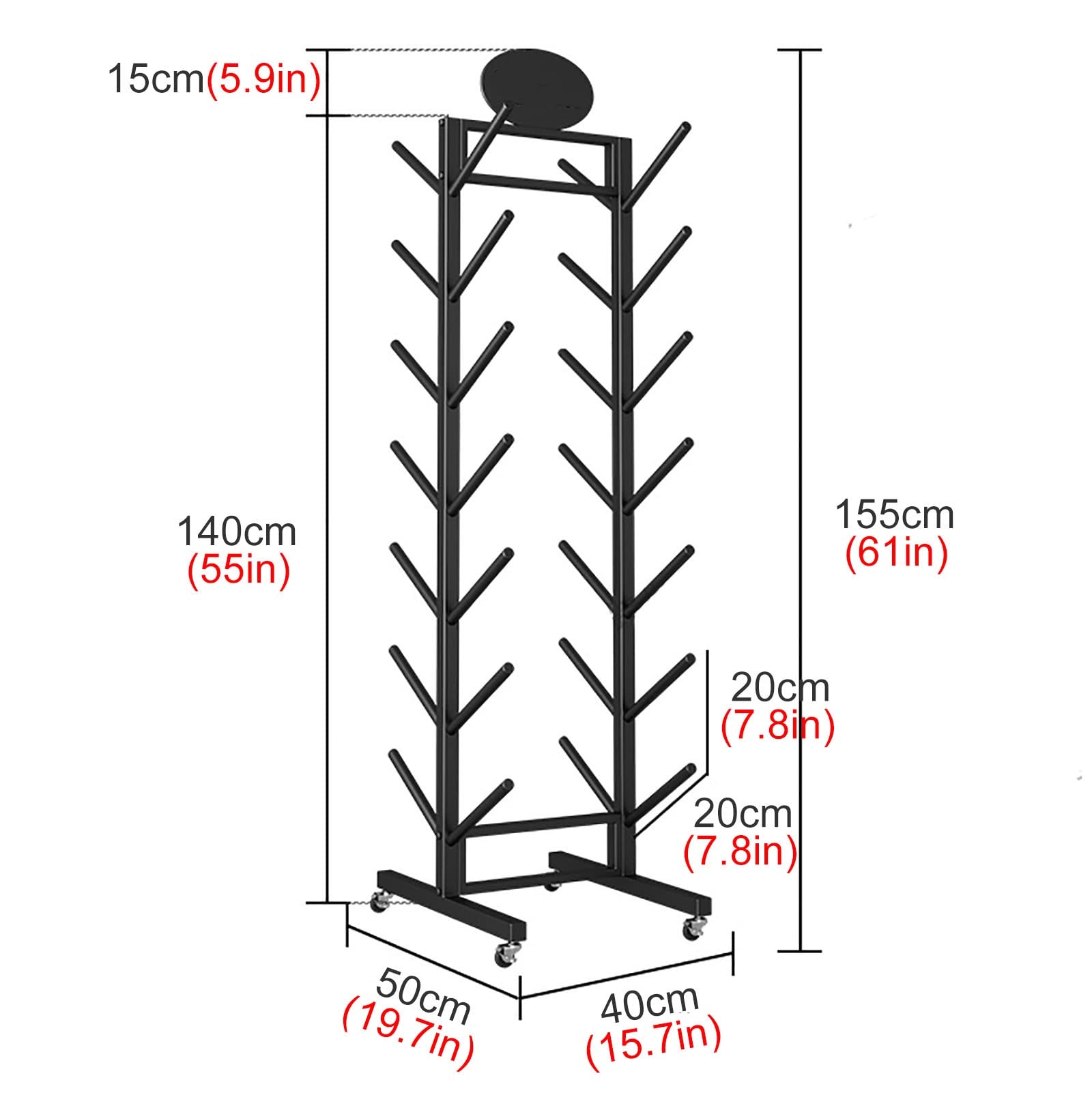 Heavy Duty Yoga Mat Rack, 7-poziomowy wolnostojący uchwyt do rolek i mat piankowych, wytrzymała żelazna rama z gładkim czarnym wykończeniem, organizator oszczędzający miejsce do domowej siłowni i użyt