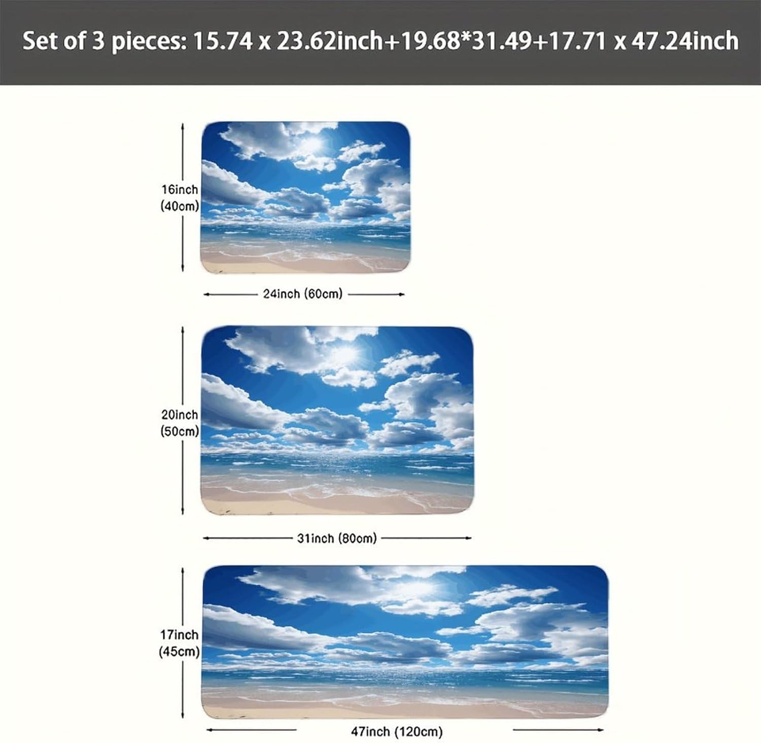 Blue and White Cloud Kitchen Mats Soft Absorbent Rugs for Floor Non Slip Washable Kitchen Mats Fashion Rectangular Rugs for Three-Piece Set for Laundry Office Home Sink