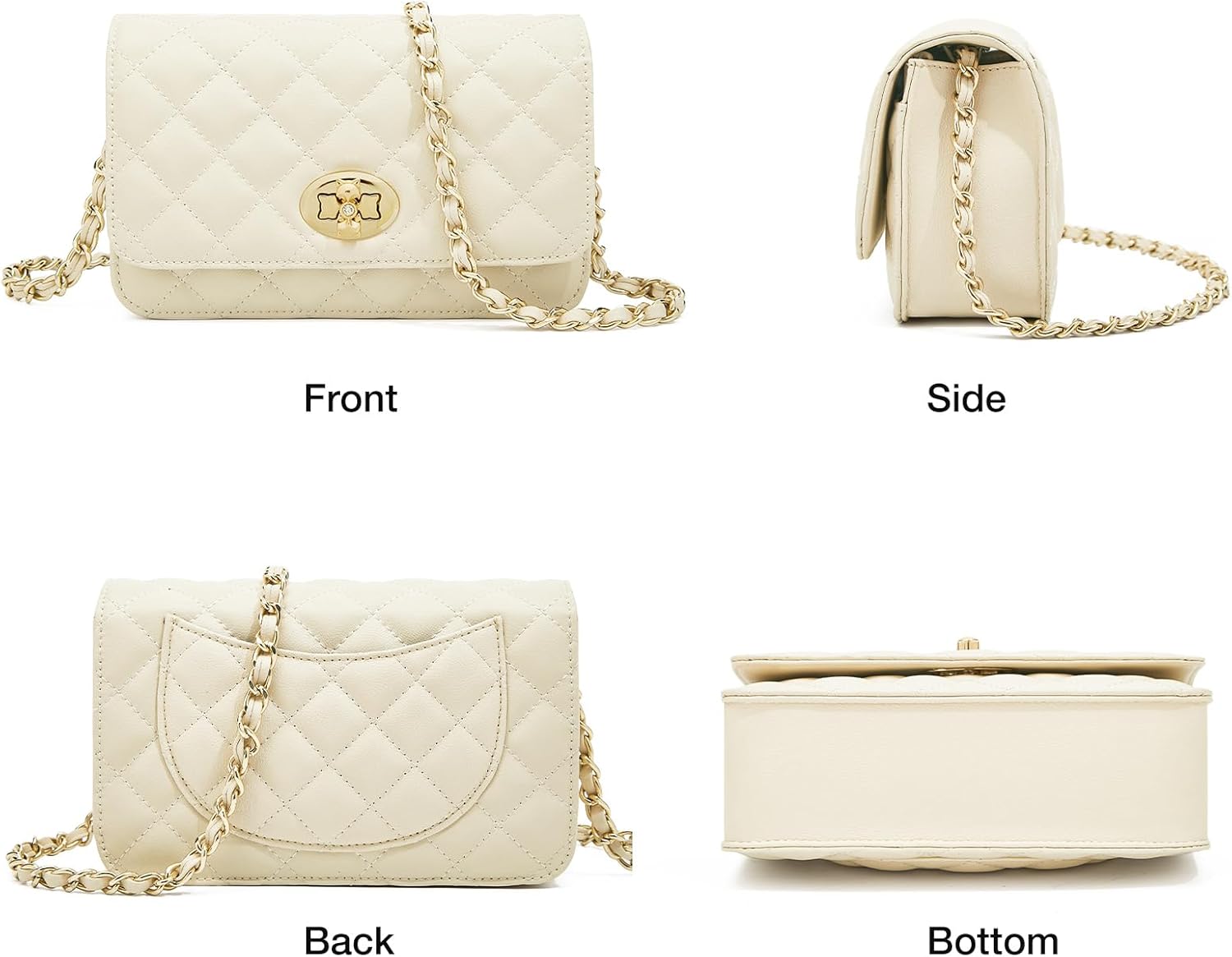 FOXLOVER Genuine Leather Quilted Crossbody Bags for Women Ladies Small Shoulder Flap Purse with Chain Strap - Image 2