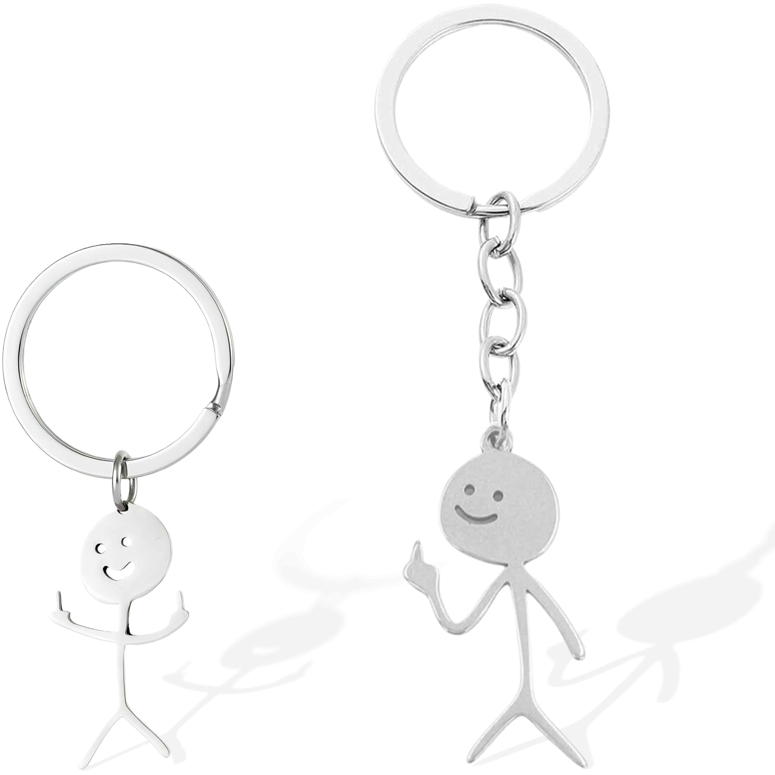 Portachiavi Di Coppia In Acciaio Inox – 2 Pezzi Con Faccina Smile E Linguaggio Dei Segni – Divertenti E Resistenti