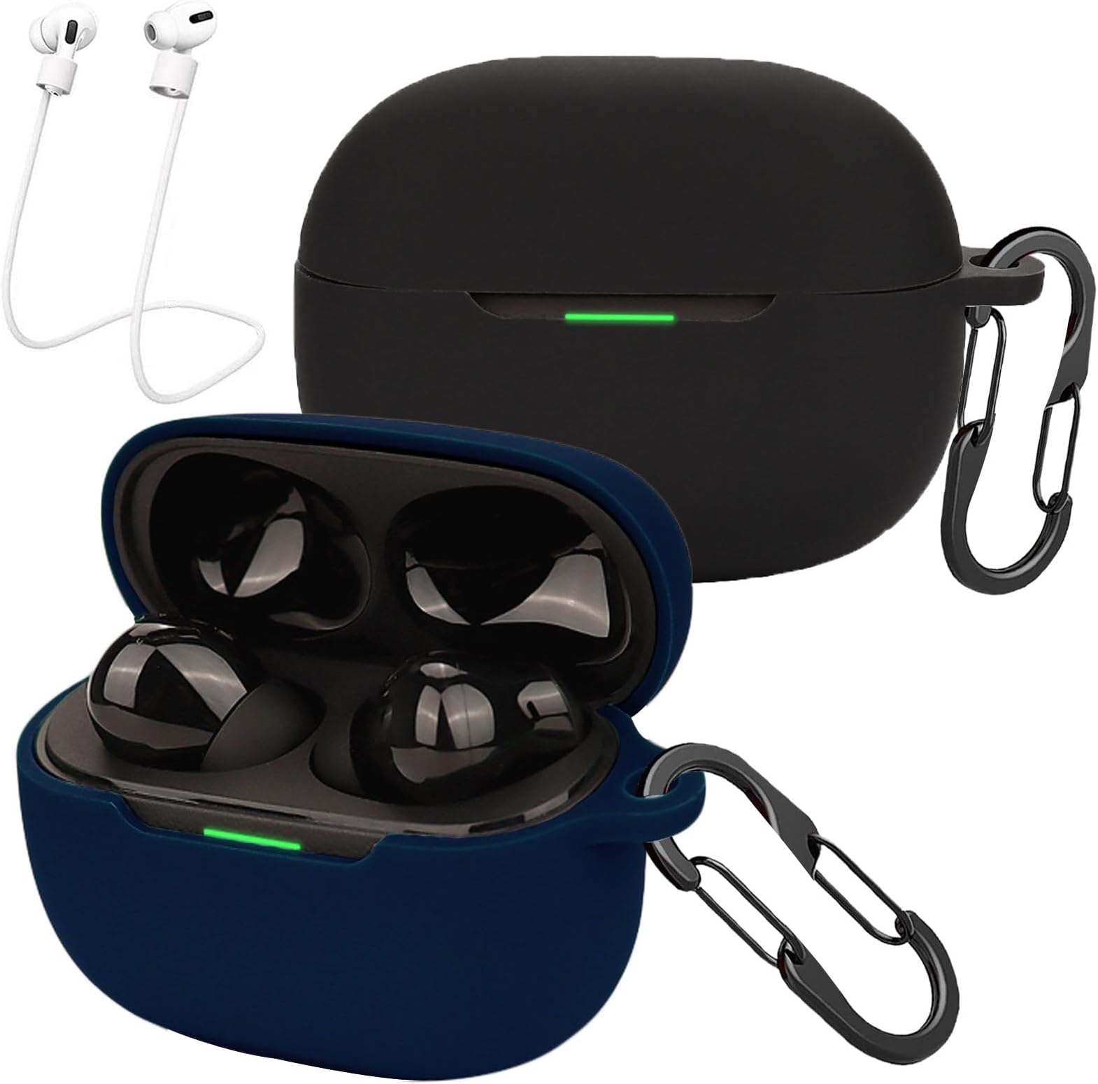 [2 Pack] easyBee Case Compatible with Xiaomi Redmi Buds 5 Pro Charging Cover, with 2 Keychain and 2 Anti-Lost Strap, Soft Liquid Silicone Ultra Thin Shockproof Protective Kit - Black and Blue