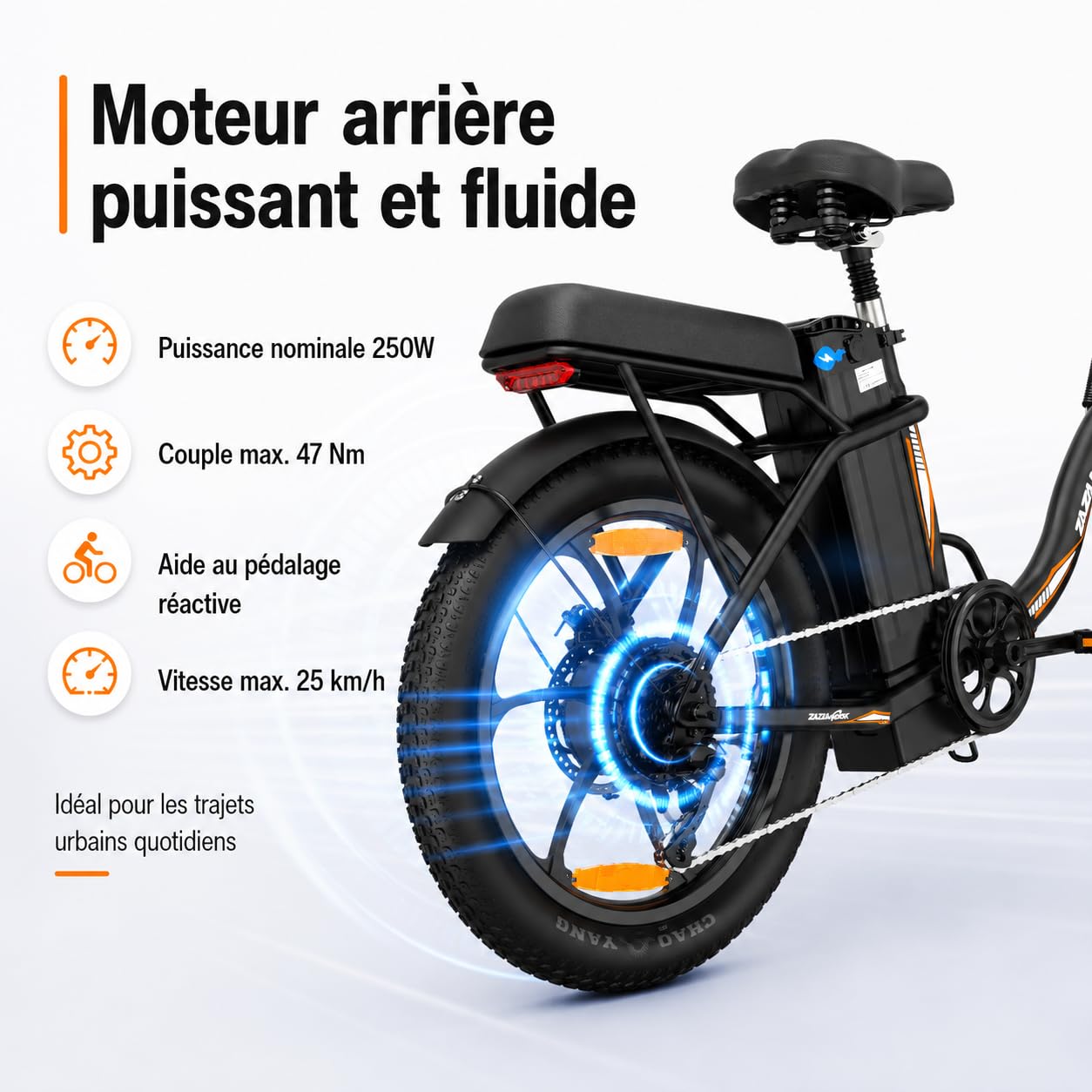 TIGUOWISH ZAZAWORK Vélo Électrique Pliable 250W, VTT Batterie 48V 16Ah, Autonomie 100 km, 7 Vitesses, Freins à Disque, Pneus 20" Anti-Crevaison