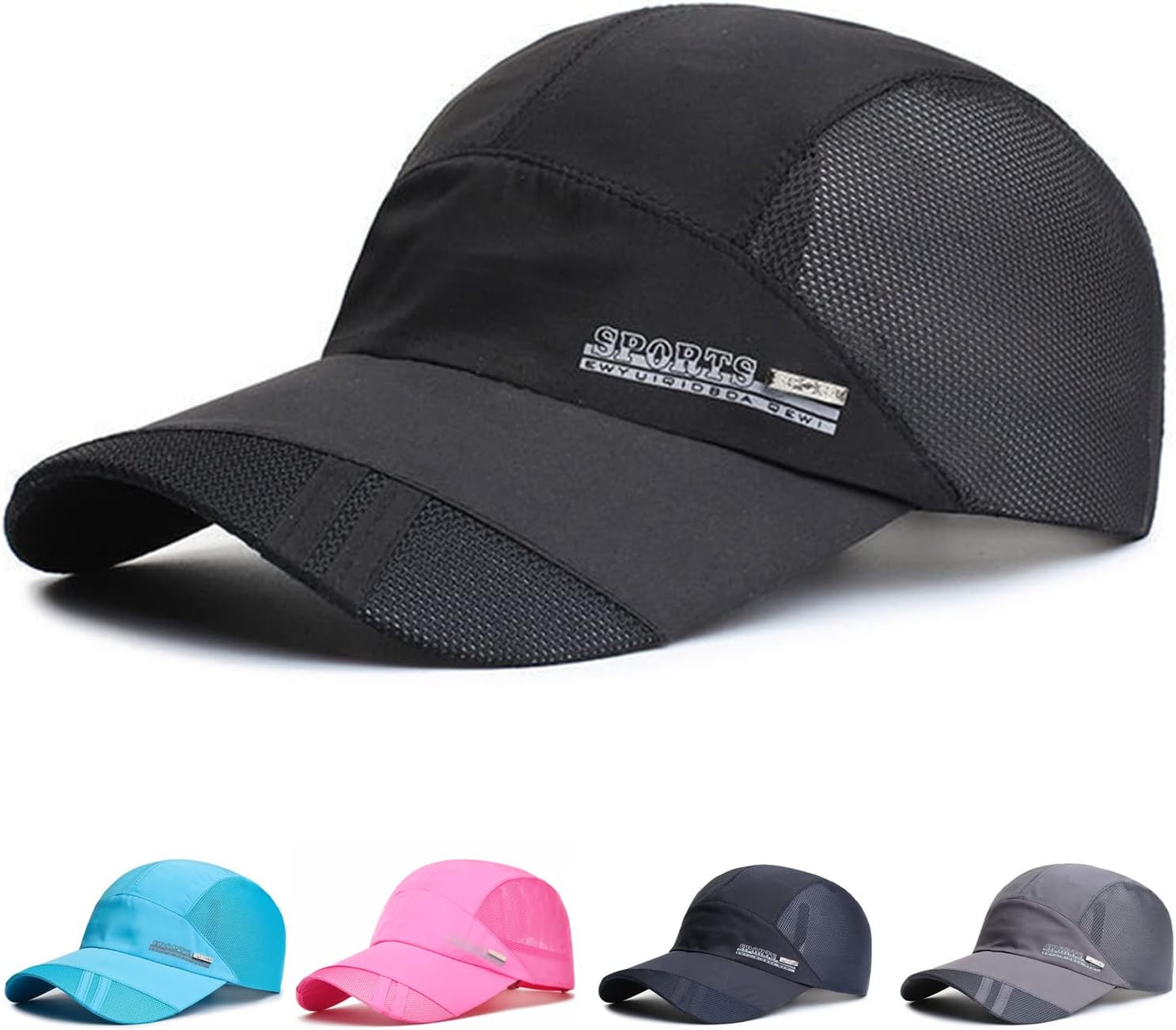 Unisex Baseball Cap adjustable summer quick-drying mesh Breathable Sports Cap Outdoor Sun Visor Hats (Black)