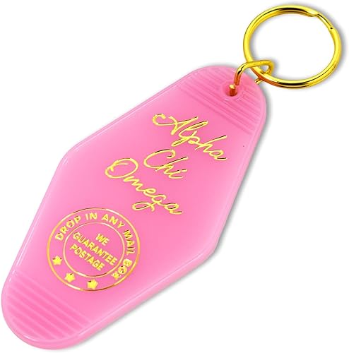Sorority Shop Alpha Chi Omega Vintage Motel Llavero, Rosa con letras doradas