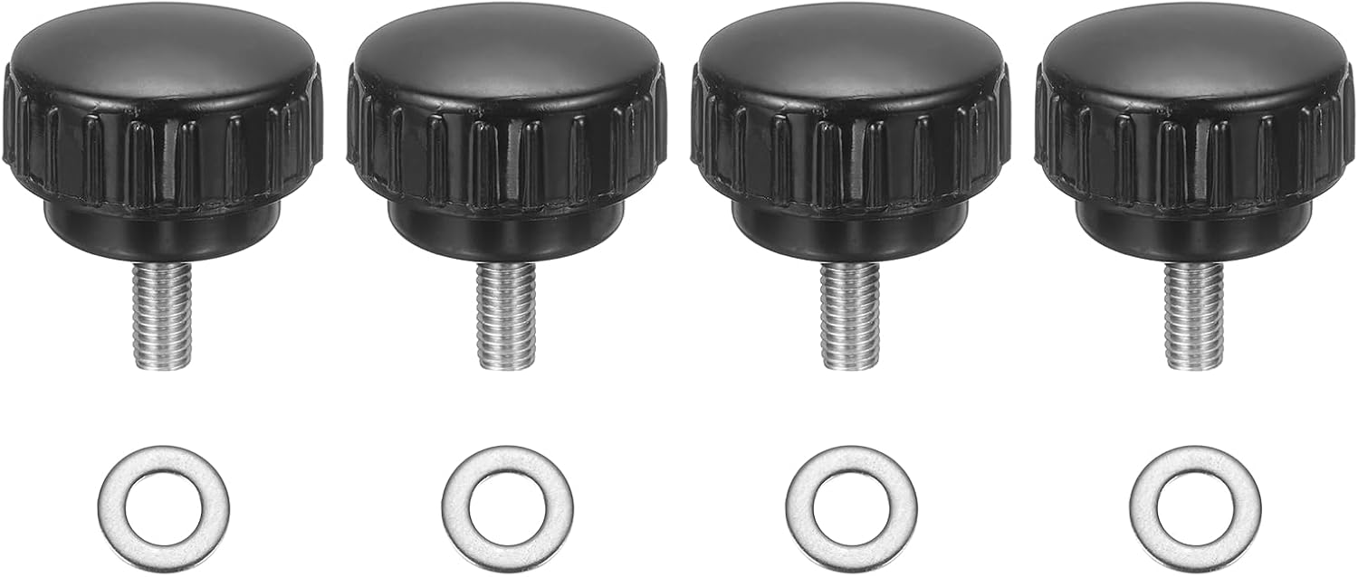 uxcell 4Pcs Knurled Clamping Knobs, M5 x 12mm Metric 304 Stainless Steel Male Thread Thumb Screws 25mm Width Knurled Handle Bolts Grip with Washers for Machine Umbrella Base Replacement