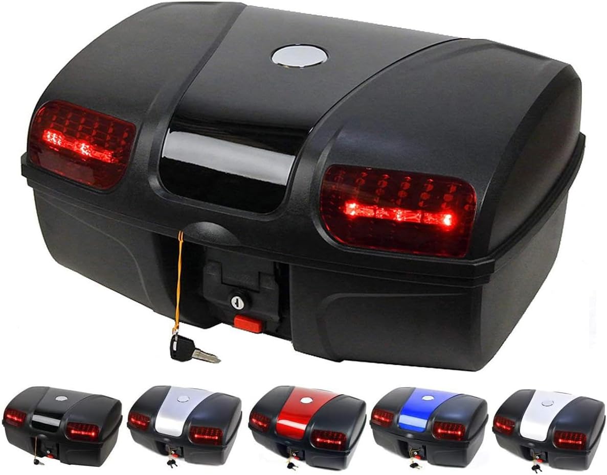 AG-86 容量47L リアボックス ブラック 着脱も簡単 オシャレなデザインで頑丈! 大容量 汎用タイプ キャリア取付用 LEDストップランプ 背もたれパット 付き バイク バイクリアボックス トップケース (AG-86 ブラック)