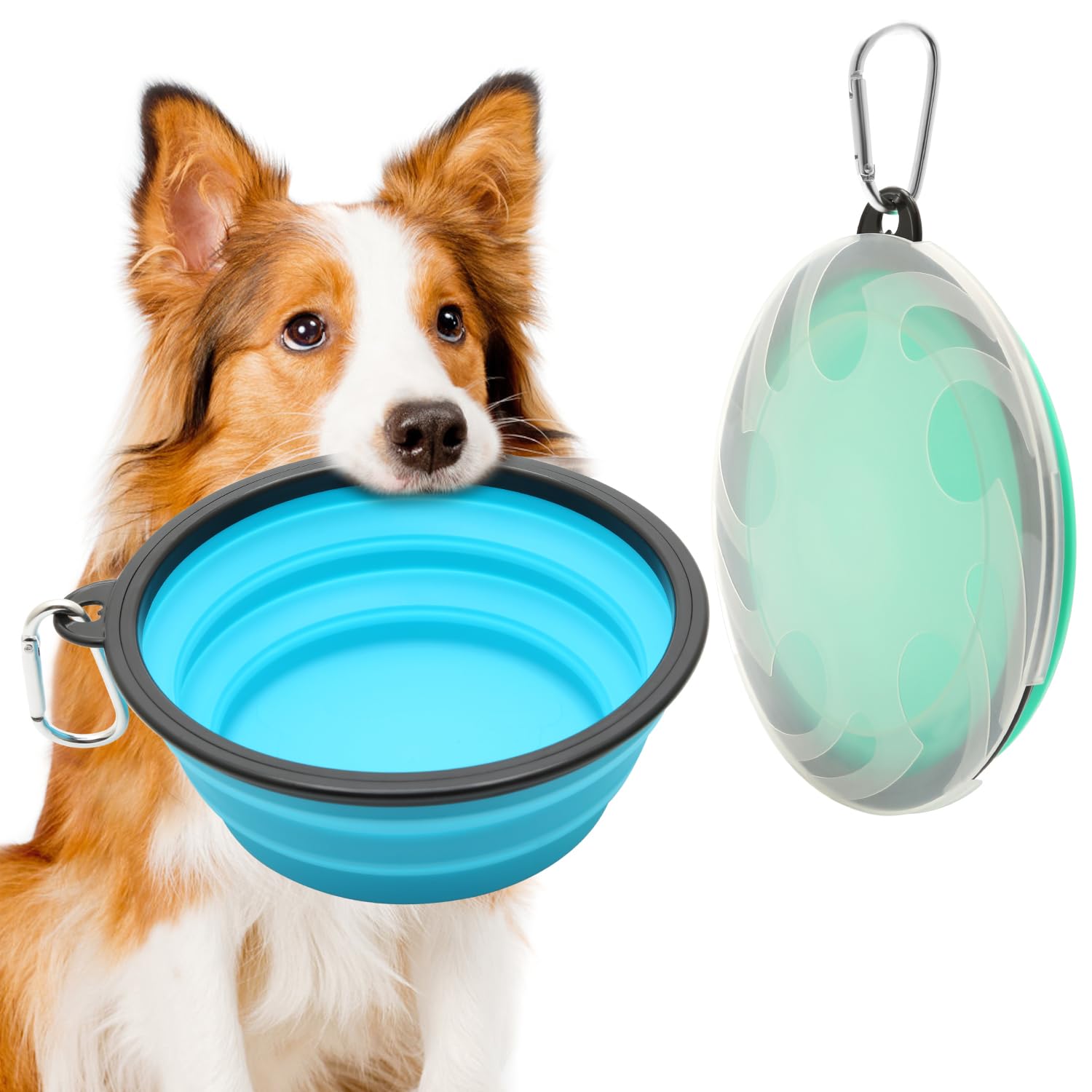 2 unidades de tazón grande plegable para perros, 1000ml/35oz, cuencos plegables para viajes de perros, cuenco portátil de agua y comida para perros con mosquetón, taza para alimentación de mascotas y