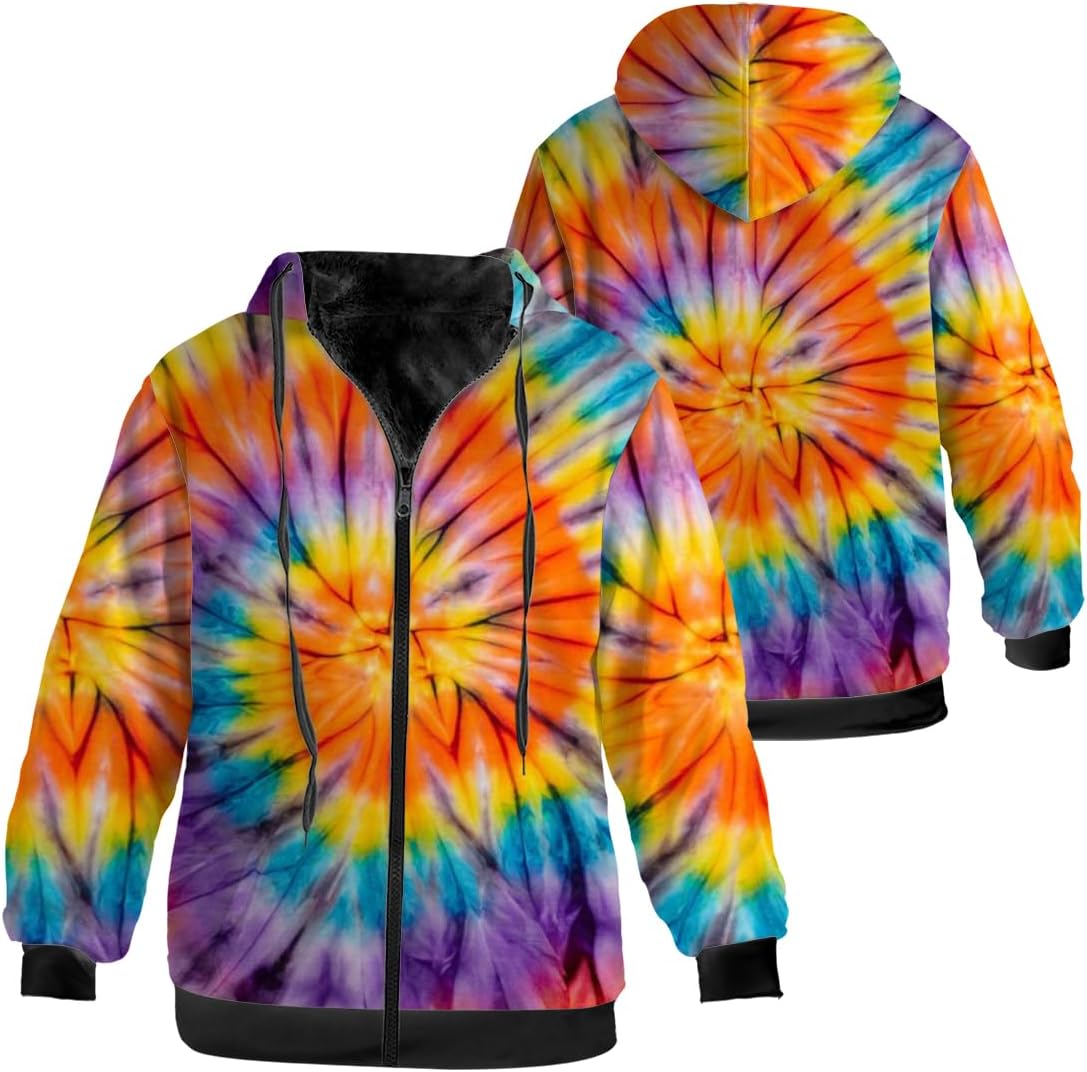 Tie Dye Womens Mens Winter Jacket,Fleece Lined Zip-up Hoodie Warm Sweatshirt Coat