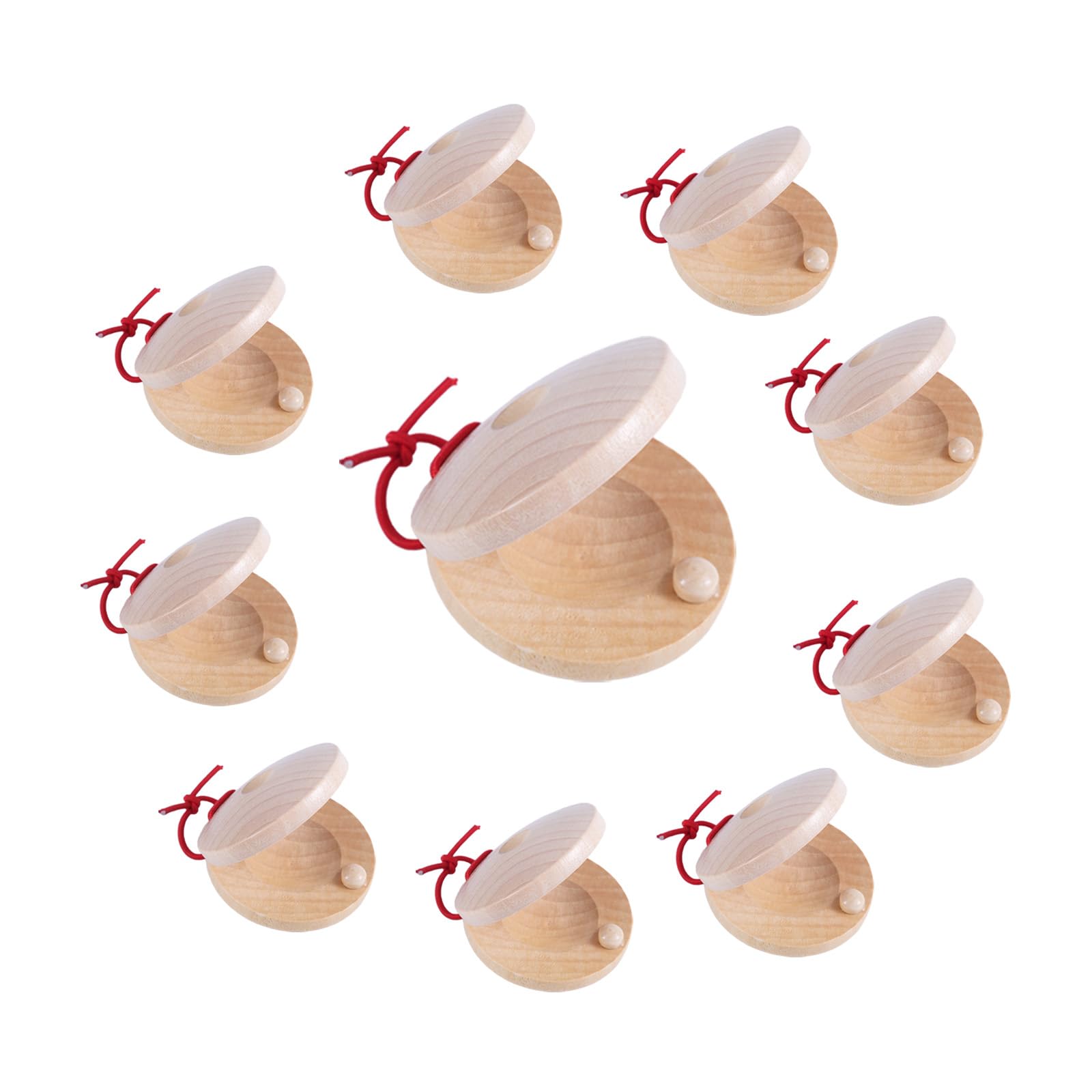 10pcs Wooden Castanets, 2.17in Wooden Finger Castanets Hand Clapper Finger Percussion Rhythm Instrument for Musical Education Fun (Wood Color)