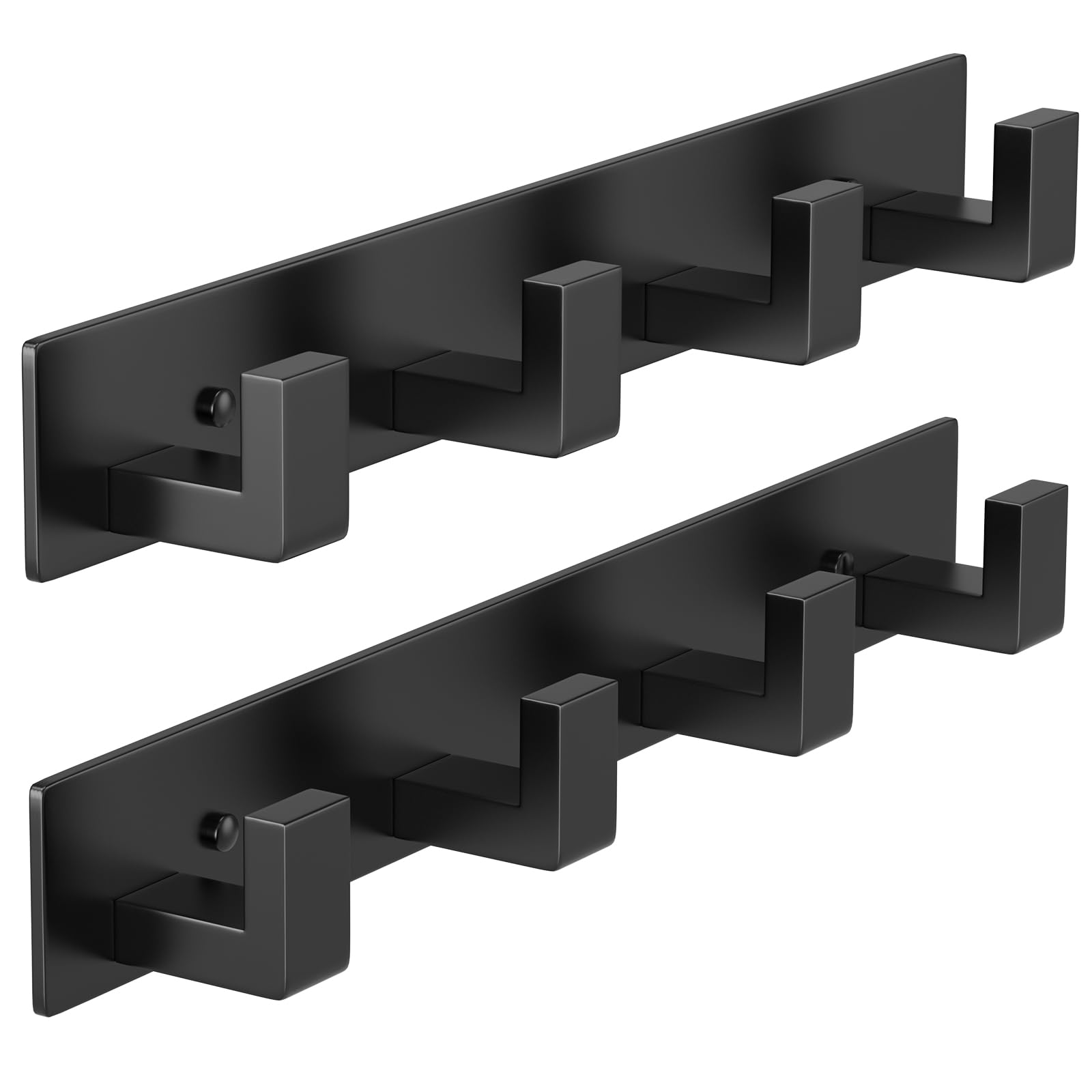 PMMASTO Stainless Steel Wall Coat Rack, Black- 4 Hooks, 2 Pack, L Shape