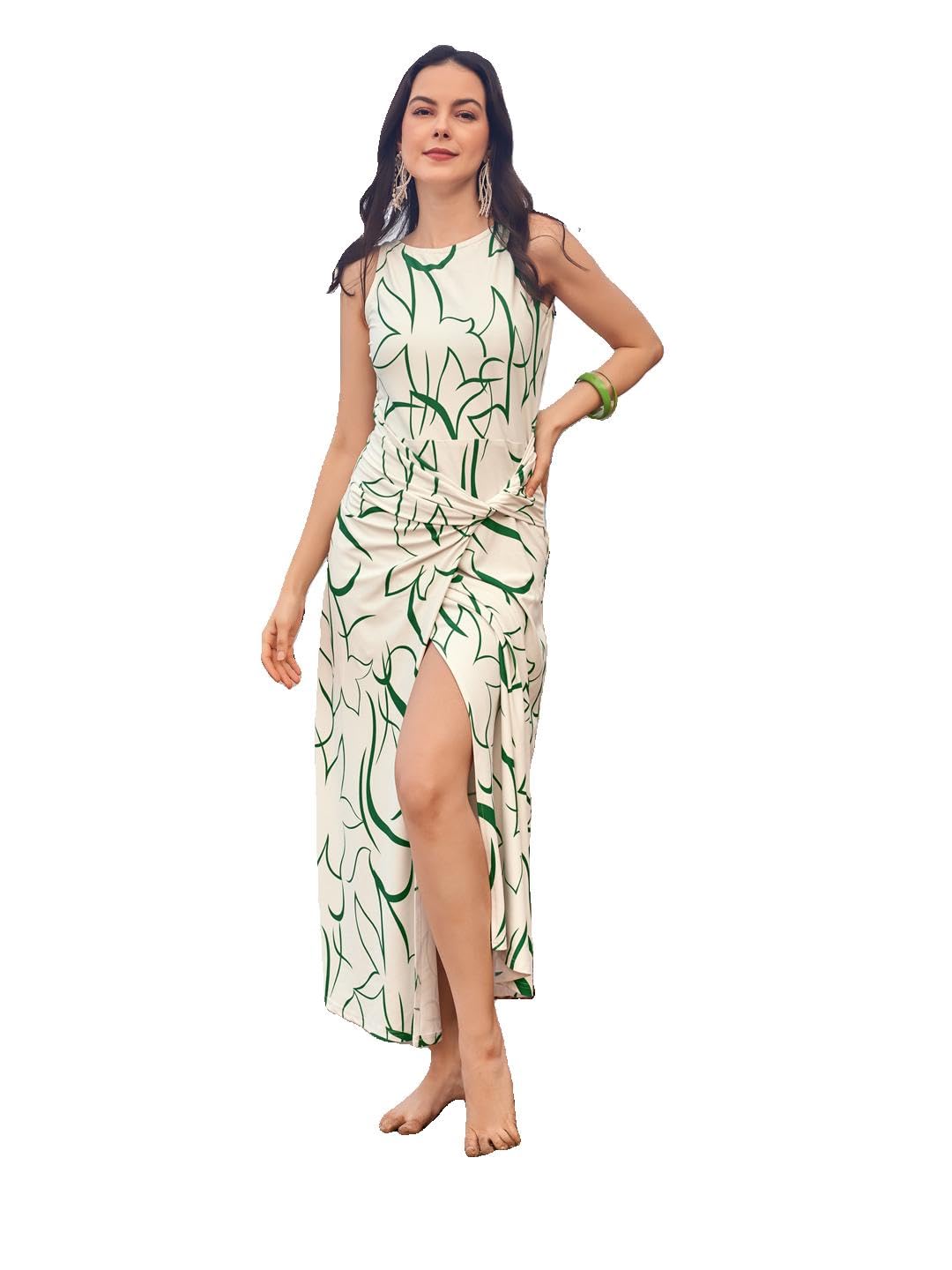 Purvaja Womens Twisted Maxi Length Dress (Wini-043-Grass_White_X-Large)