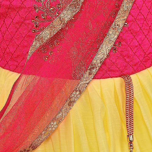 Image of Wish Karo Girls' Ethnic Lehenga Choli Dress with Dupatta - Pink & Green Traditional