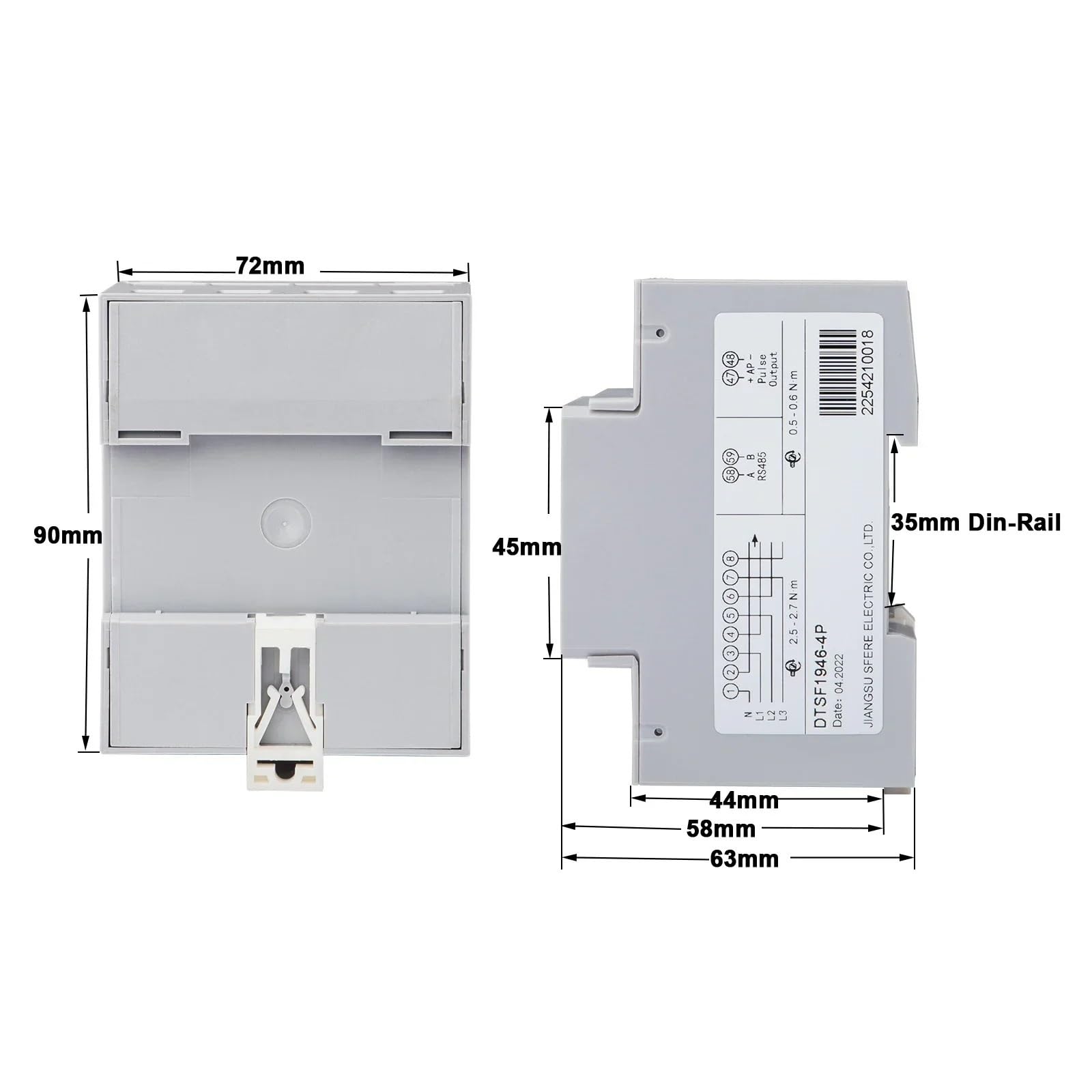 Contatore di energia elettrica tariffaria, consumo di elettricità trifase RS485 DIN Rail, multimetro inverter solare DTSF1946-4P