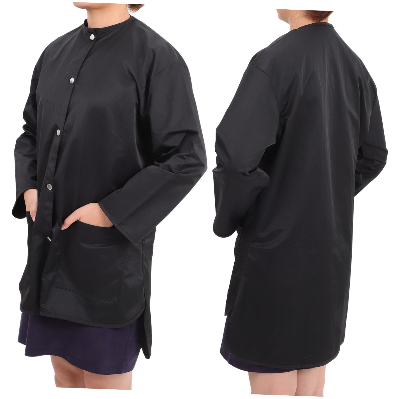 FOMIYES Vestido de Trabajo Manga Larga Negro para Salón de Belleza