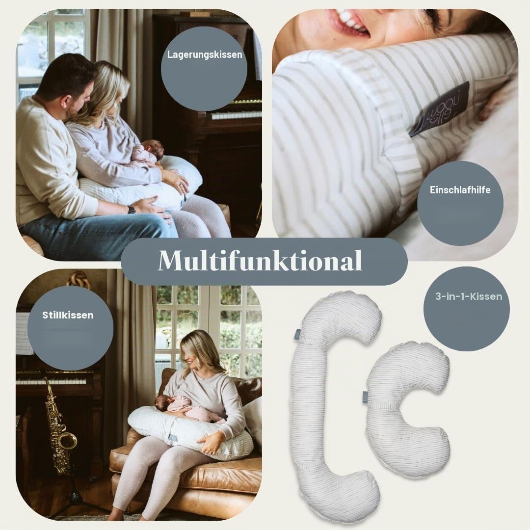 BellaMoon 3-in-1-Schwangerschaftskissen – Ganzkörperstütze für Schwangere – Verstellbare C-Form zum Schlafen, Stillen & Babyliegen – Abnehmbarer, waschbarer Bezug aus Bio-Baumwolle (Summer Bed)