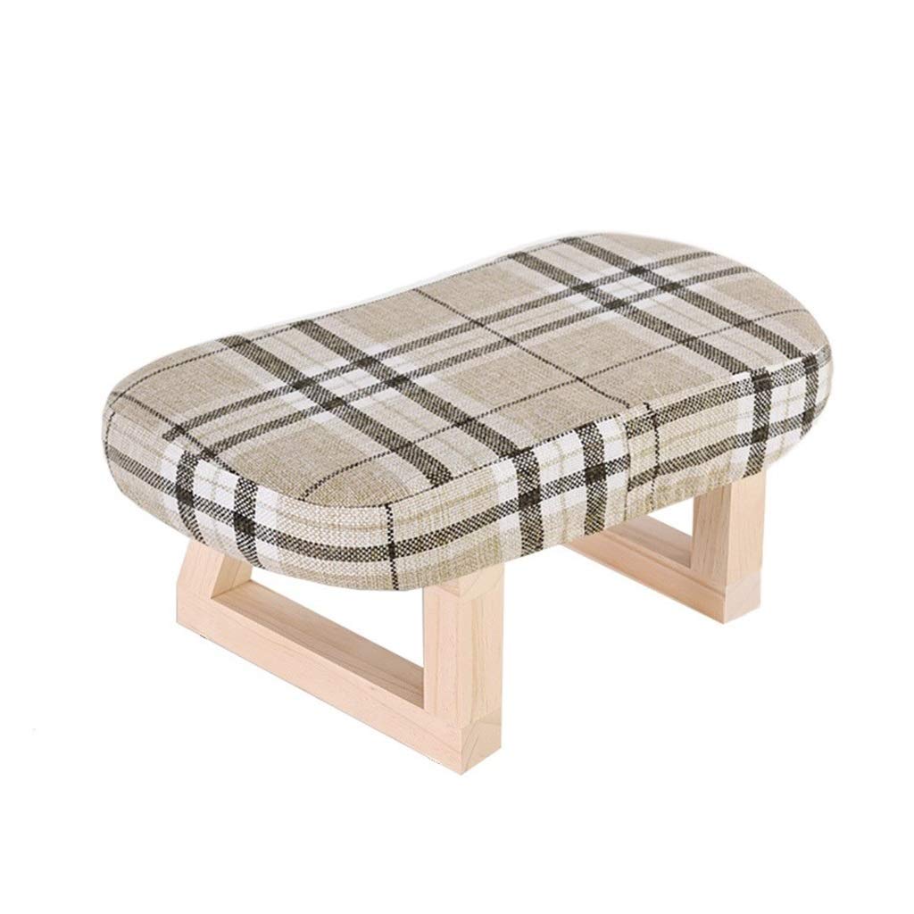 Banc de Chaussure de Changement de Repose-Pieds Bois Coton Lin Incurvé
