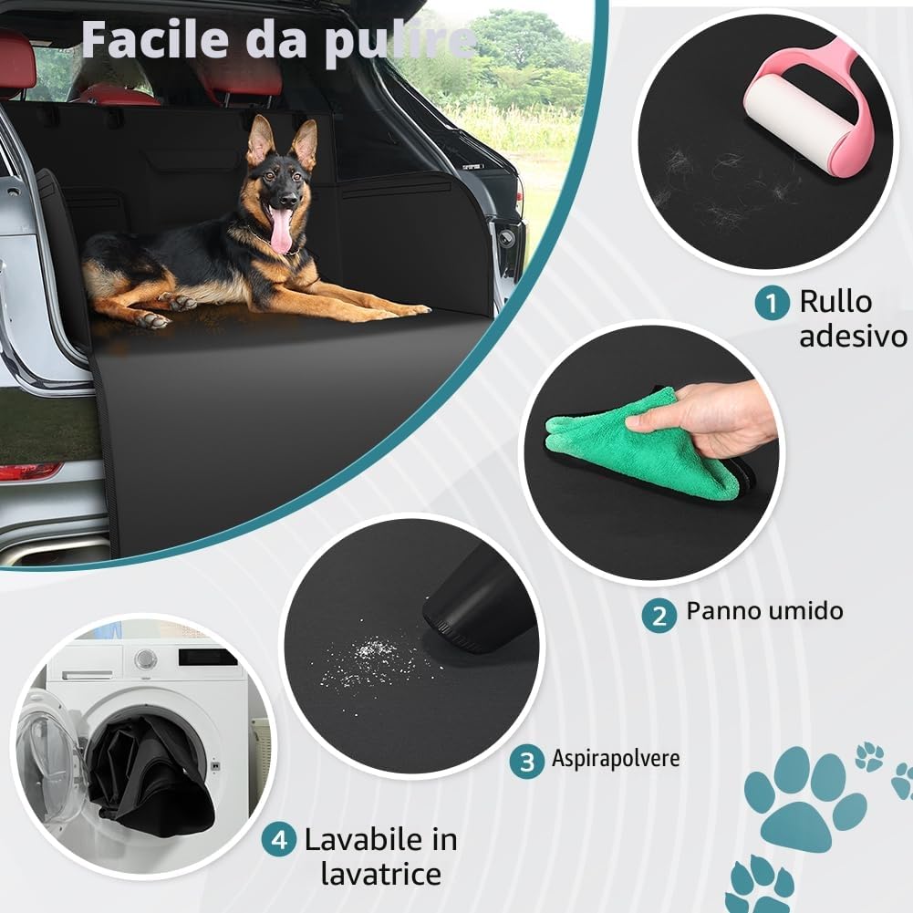 KYG Telo Auto per Cani Universale Impermeabile e Resistente Telo Bagagliaio Auto con Protezione Laterale Telo Cane Auto Bagagliaio Facile da Pulire per Auto, SUV e Camion, 185 * 105 * 38cm - Nero
