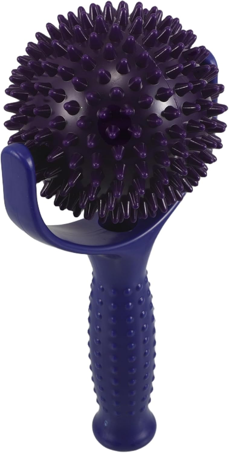 Large Spiky Ball Massage Stick for Deep Tissue Muscle Relief, Handheld Wooden Muscle Roller for Calves and Legs, Stretching and Workout Tool for Gym, Pilates, and Sports (Blue