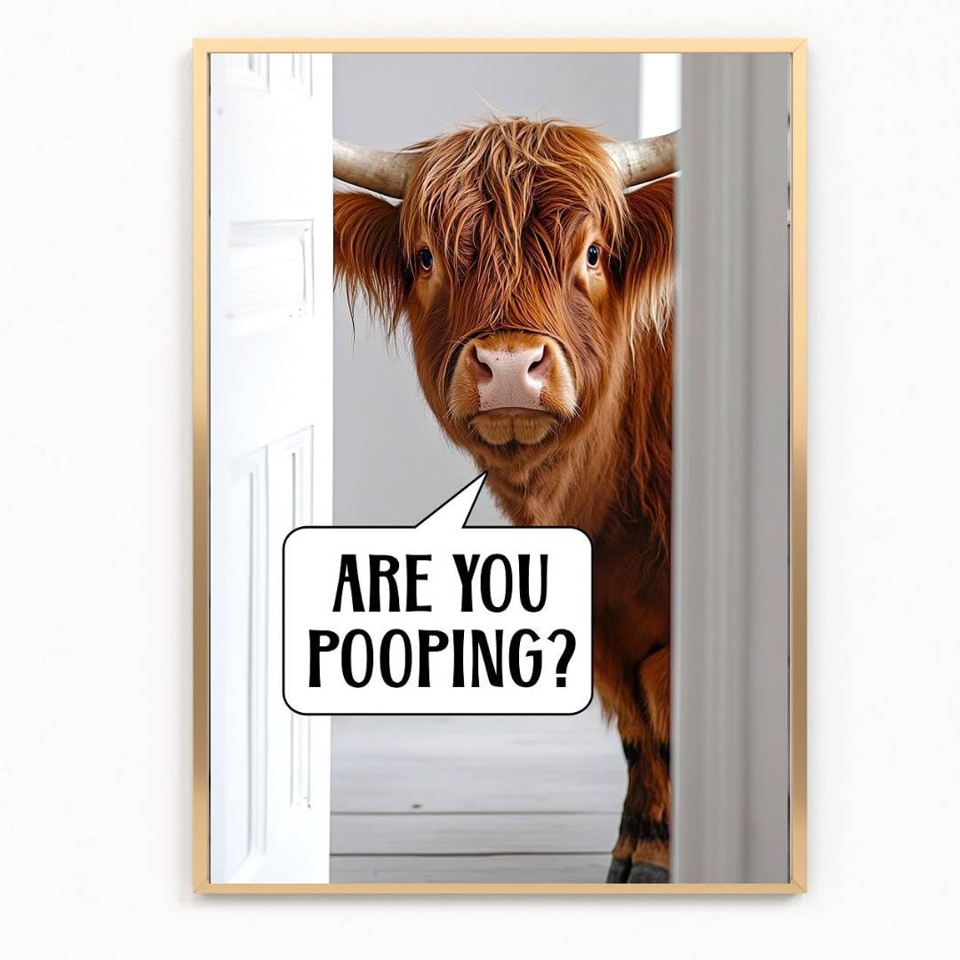 gfc Funny HIGHLAND COW bathroom Print Picture Poster kitchen A4 UNFRAMED wall art Home decor Decorating are you pooping