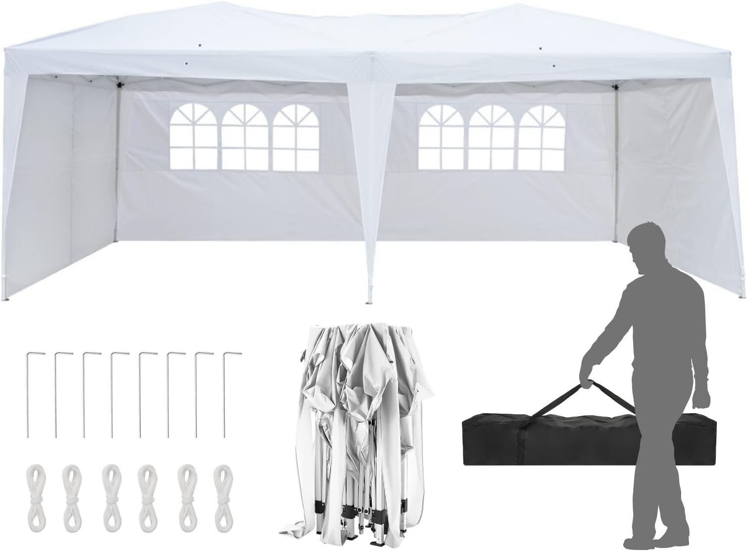 Outvita 10x20ft Ez Pop Up Canopy, Portable Instant Canopy Tent with 4 SideWalls for Outdoor Events, Party, Wedding, Birthday,Graduation