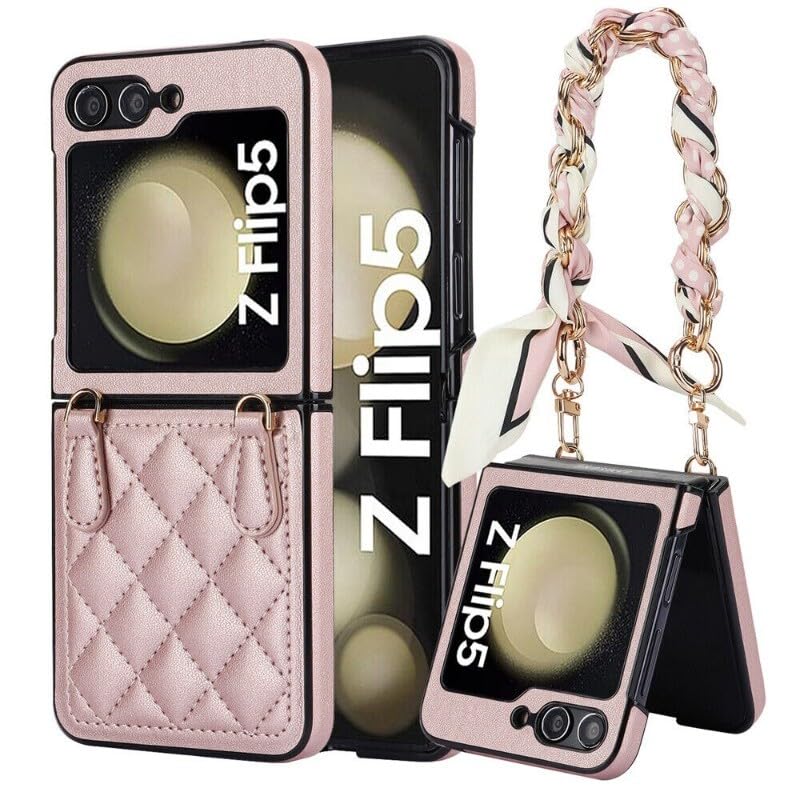 Étui portefeuille Galaxy Z Flip 4 rose gold avec bandoulière élégante cuir
