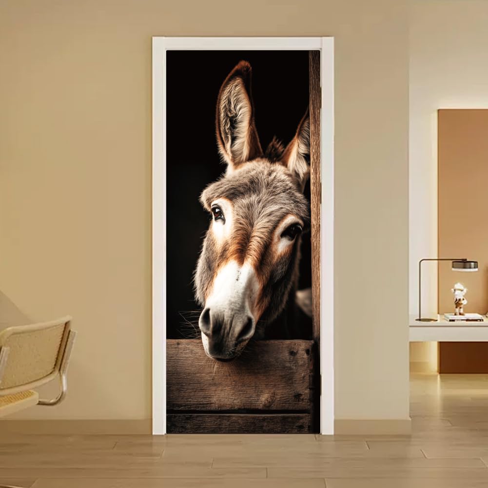 arricraft 2 Pcs Self-Adhesive Door Stickers, 31.5"x78.7" Donkey Wood Board Pattern Door Murals Stickers PVC Doors Removable Wallpaper Decoration for Bedrooms Living Room