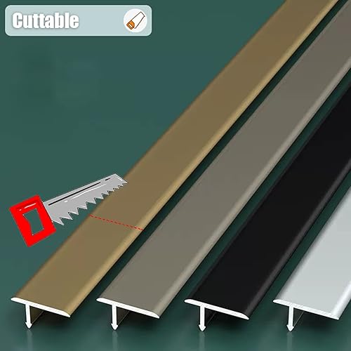 Miniatura 5 de Tira de transición de piso de umbral de metal modelo T, tira de cobertura espaciadora de costuras para suelos de
