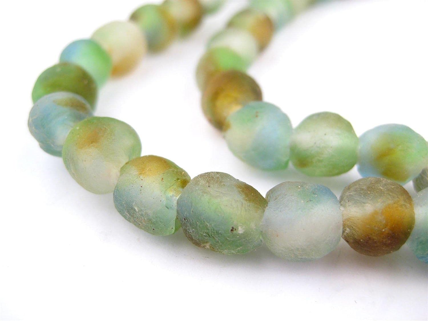 The Bead Chest African Recycled Glass Beads – Handmade in Ghana – Blue, Green, Brown 9mm Strand for Jewelry Making, Crafts, and Home Decor I Approximately 52-60 Beads