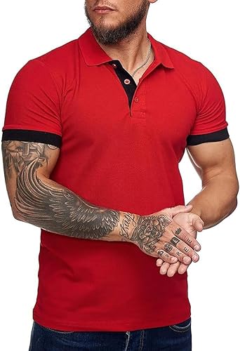 Runcati Poloshirt Herren Kurzarm Polohemd Männer Kontrast Slim Fit Polo Shirt Sommer Baumwolle Klassisches T-Shirt Basic...