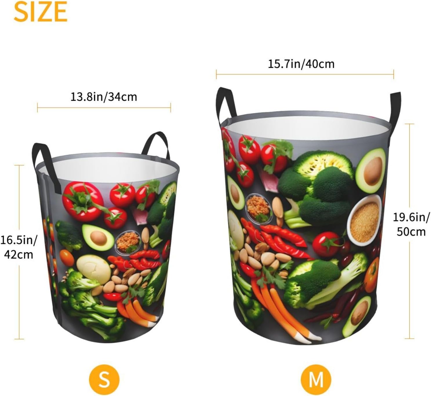 Healthy Food Print Round Laundry Hamper,Car Portable Storage Bag For Bathroom, Bedroom, Car image 5