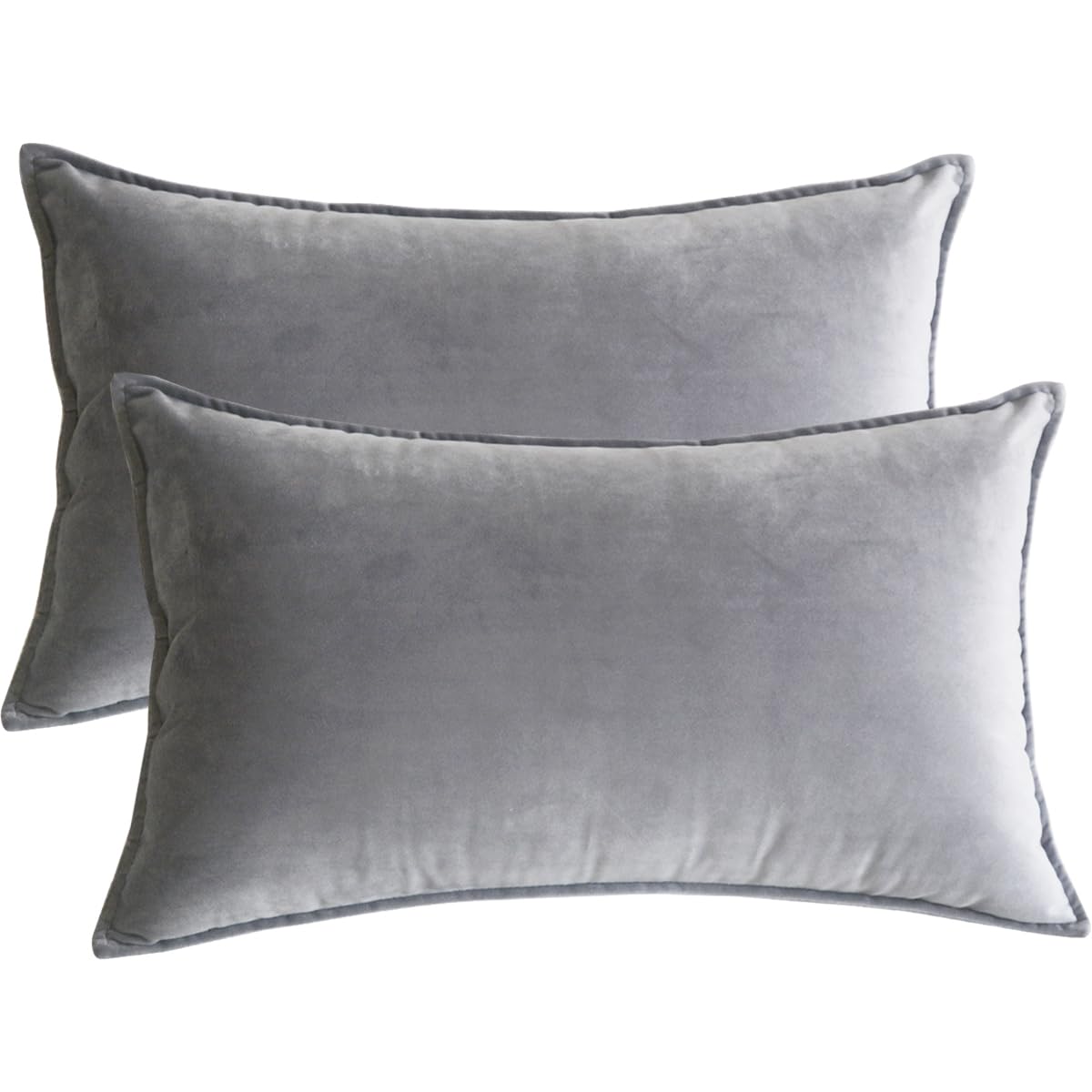 Lutanky Velvet Cushion Covers 40 x 60cm Light Grey Rectangle Piped Throw Pillow cases (Pack of 2) Decorative Long Pillow Covers for Sofa Couch with Invisible Zipper