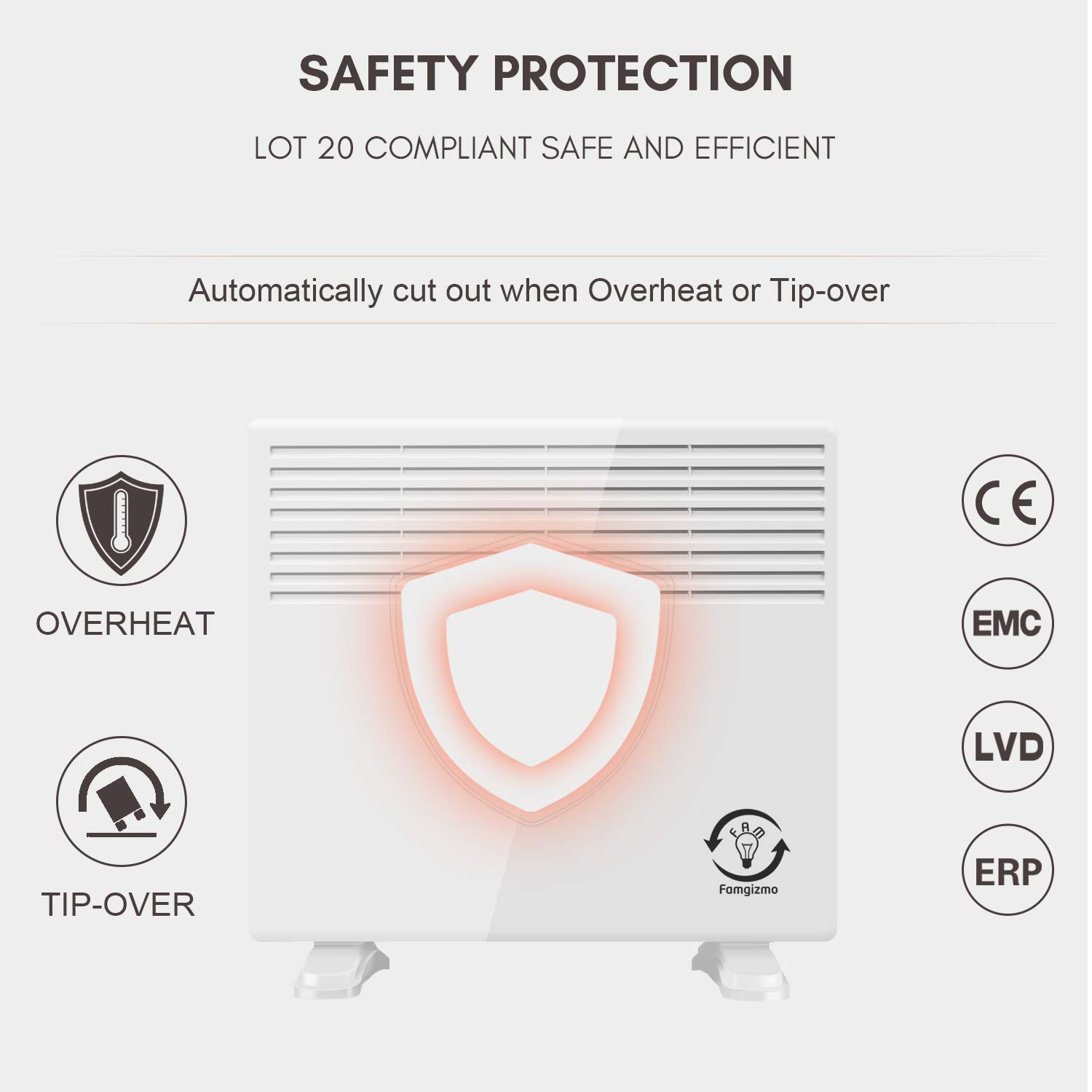 fam famgizmo 1200W Electric Wall Mounted Convector Panel Heater