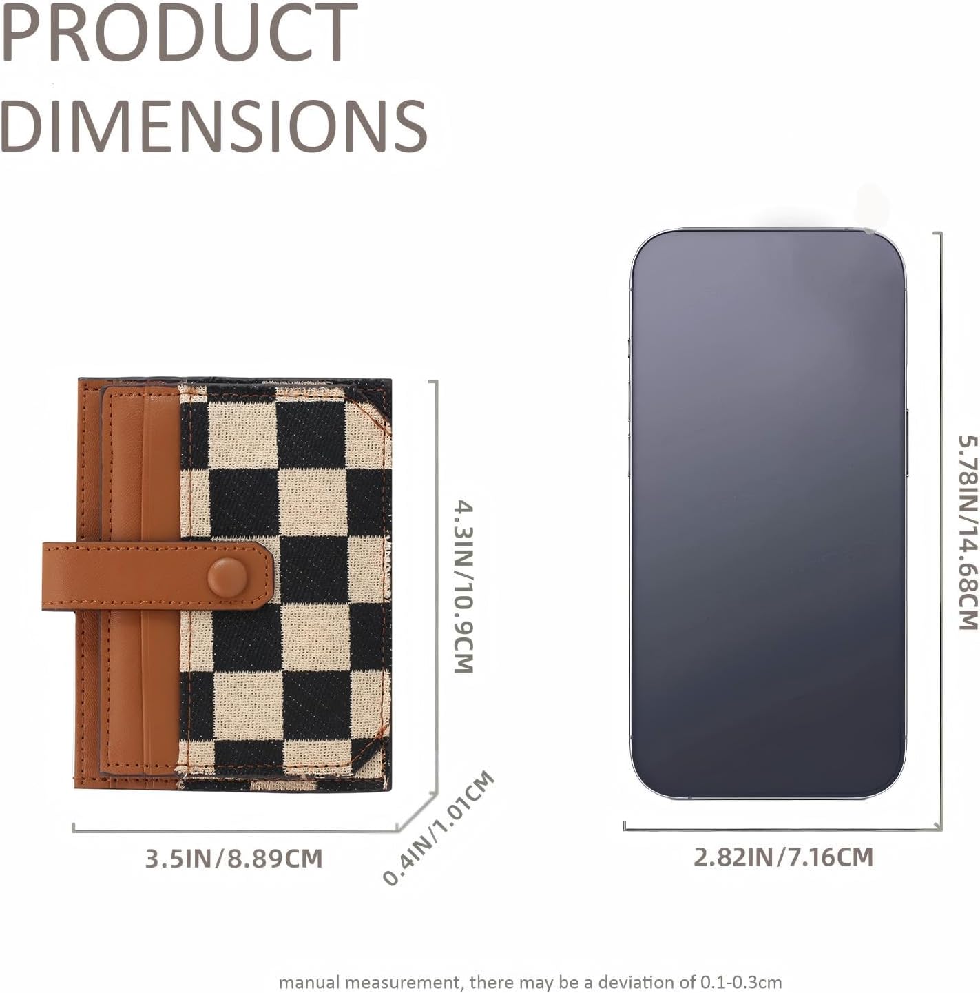 Cute Slim Checkered Canvas Wallet for Women Compact Front Pocket Credit Card Case, Minimalist Purse for Cards (Brown) - Image 3