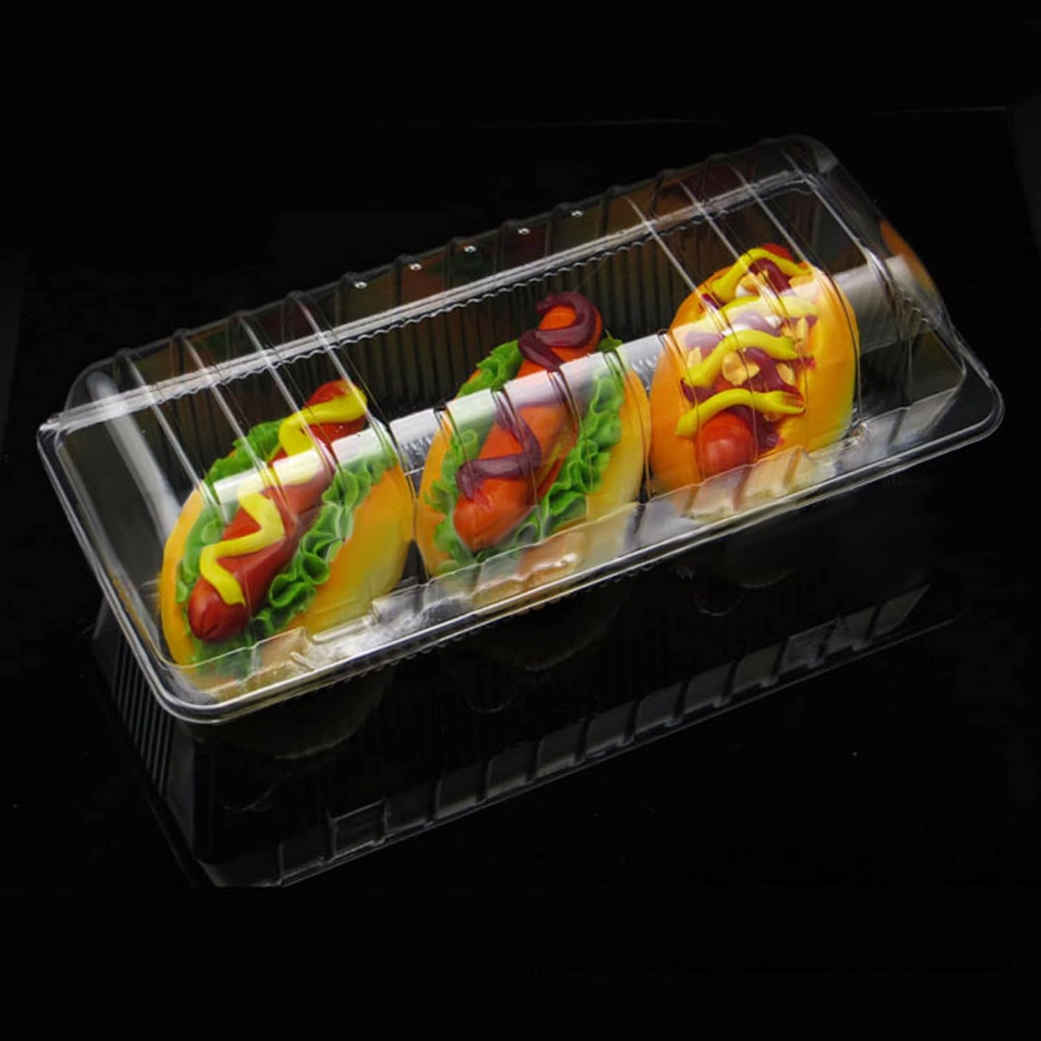 FEOOWV 100Pcs Plastic Hinged Food Take Out Container , 9" Length x 4.3" Width x 3.1" Depth, Disposable Clamshell Food Containers for Salads, Hamburger, Cake,Hotdogs